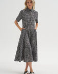 Paneled Shirt Dress, White & Black