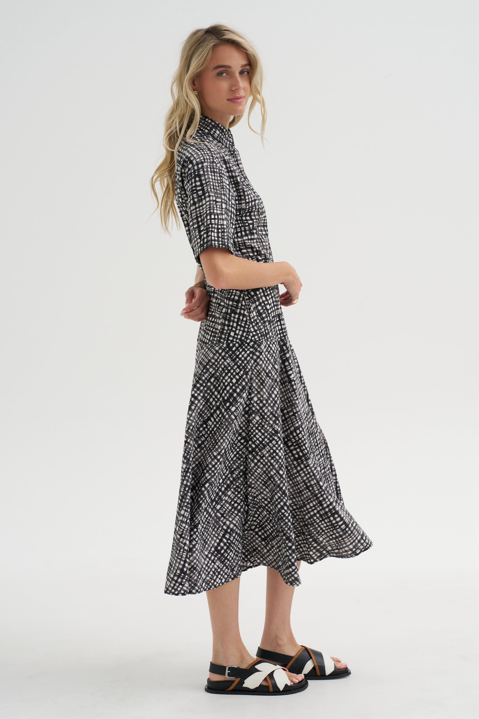 Paneled Shirt Dress, White &amp; Black