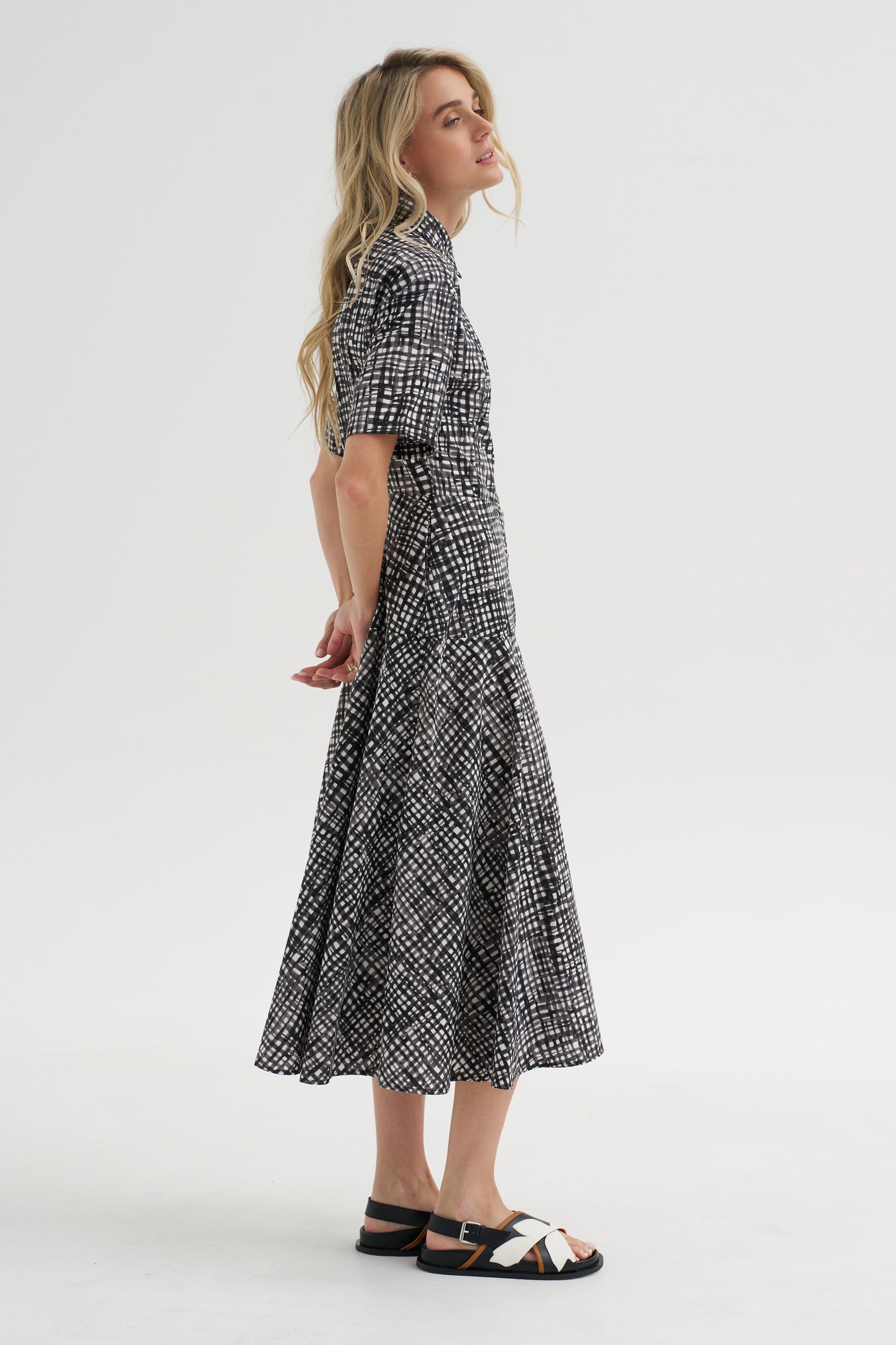 Paneled Shirt Dress, White &amp; Black