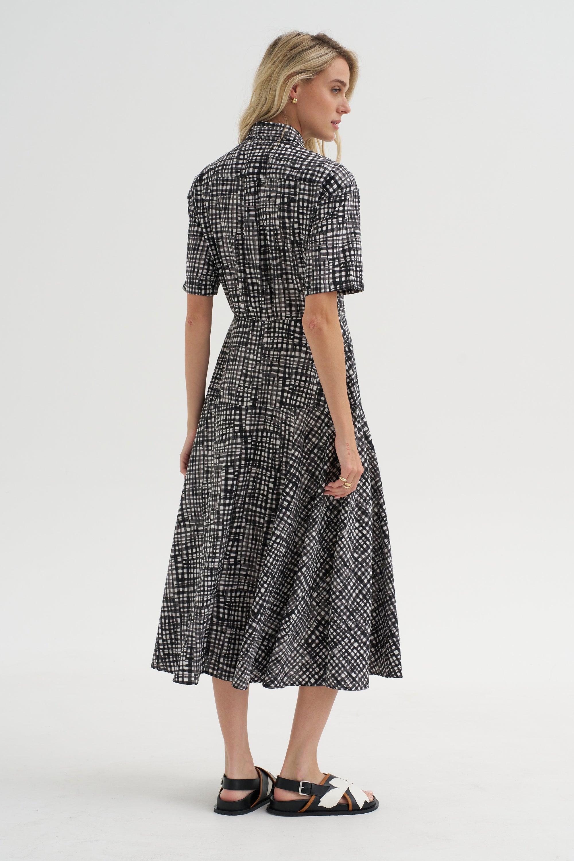 Paneled Shirt Dress, White &amp; Black