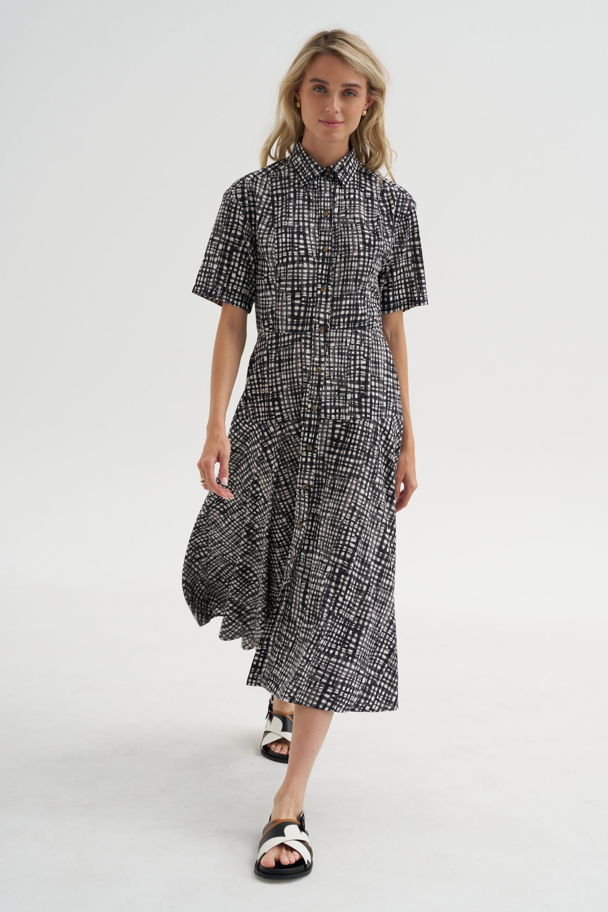 Paneled Shirt Dress, White &amp; Black