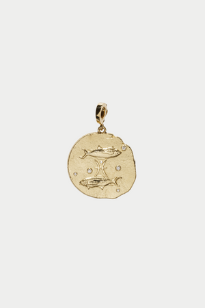 Of The Stars Pisces Large Coin Charm, Yellow Gold