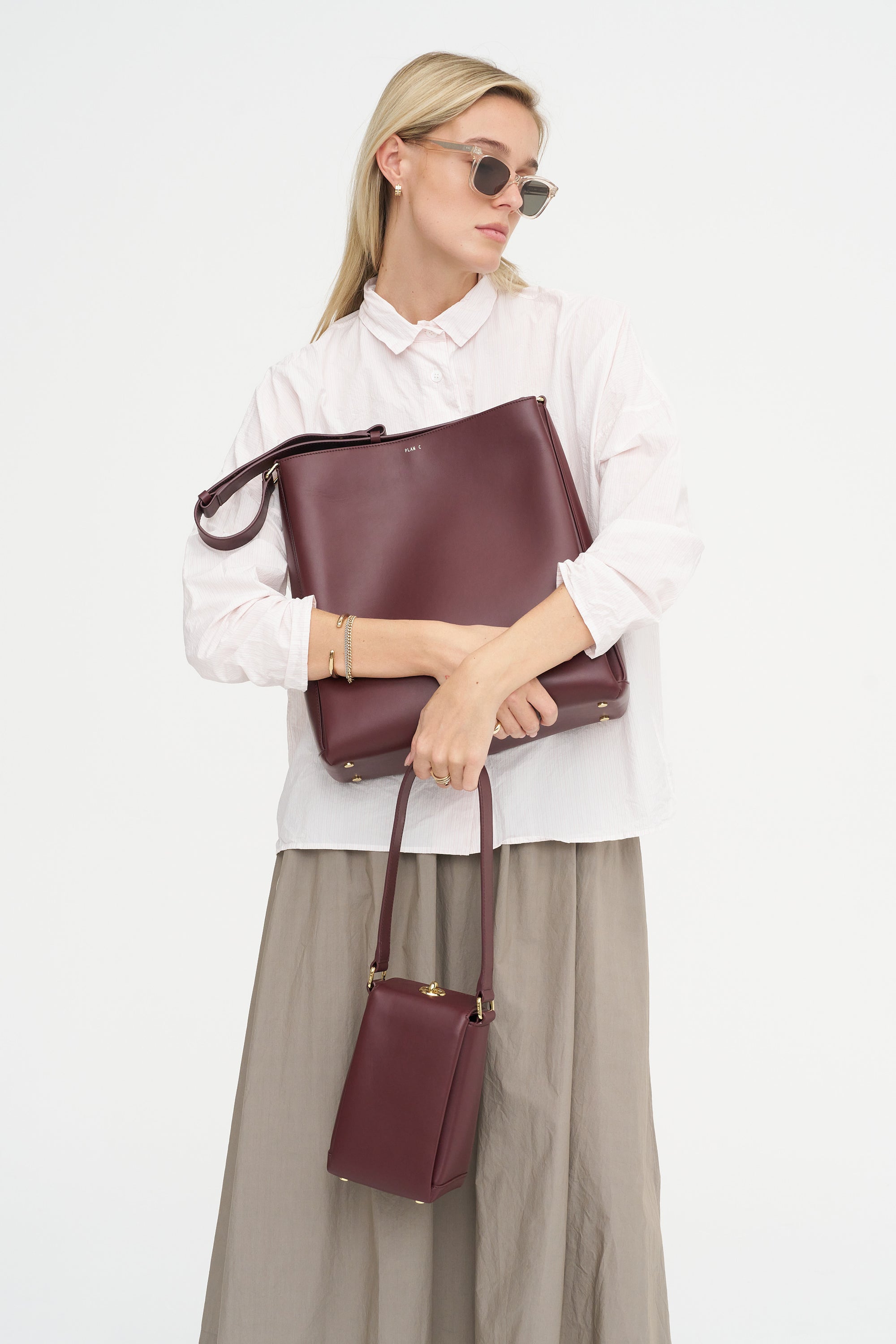 Folded Tote Bag, Burgundy