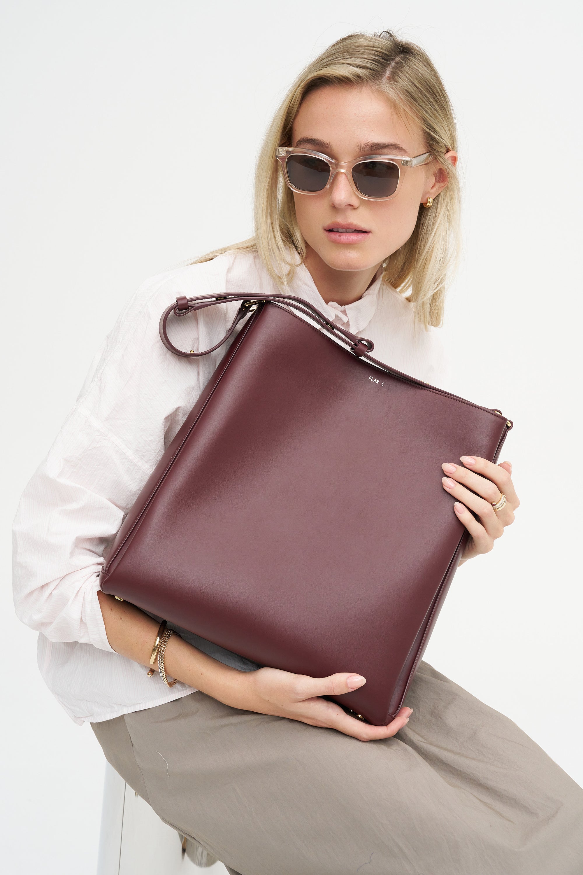 Folded Tote Bag, Burgundy