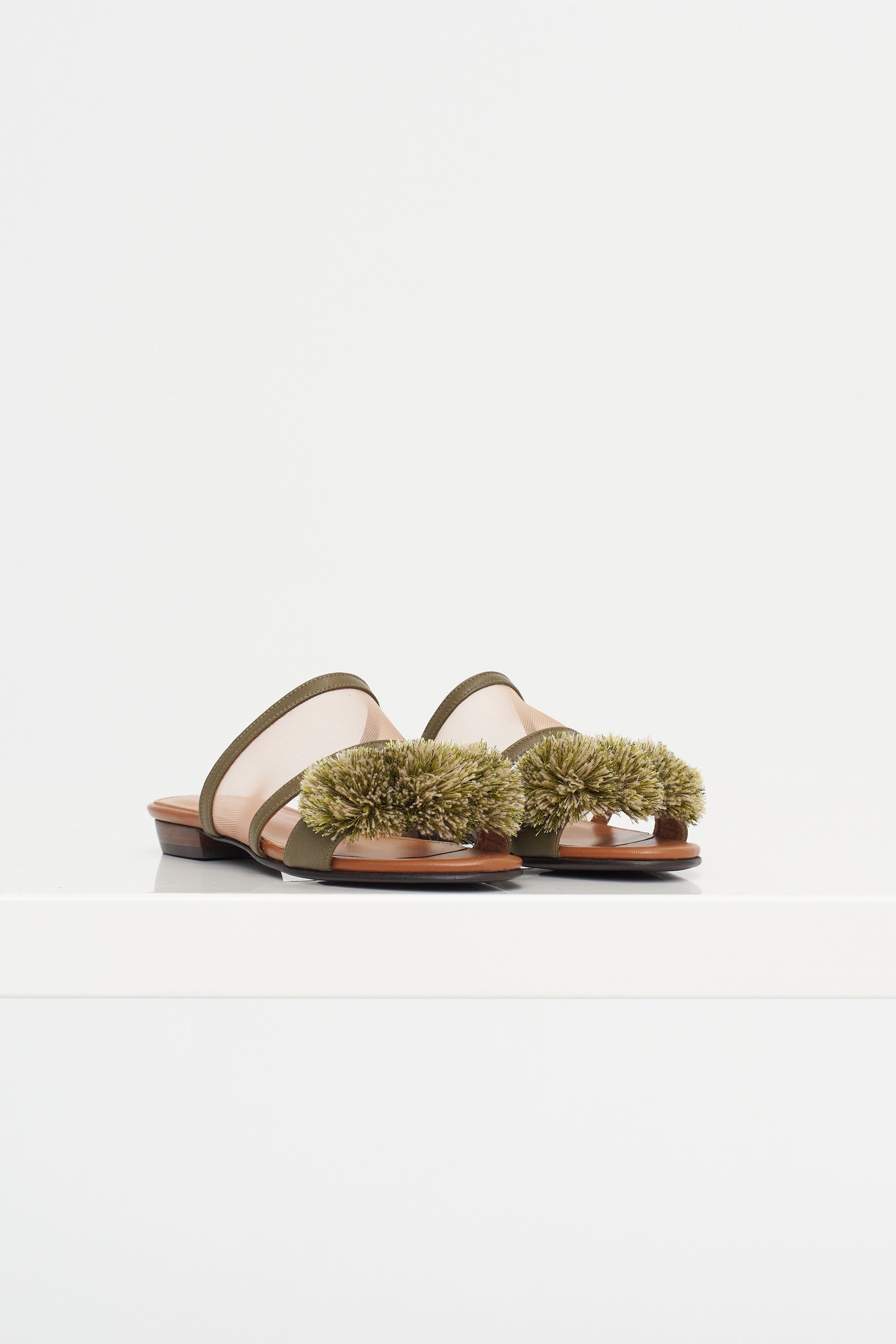 Alexa - Flat Leather Sandal, Military Green