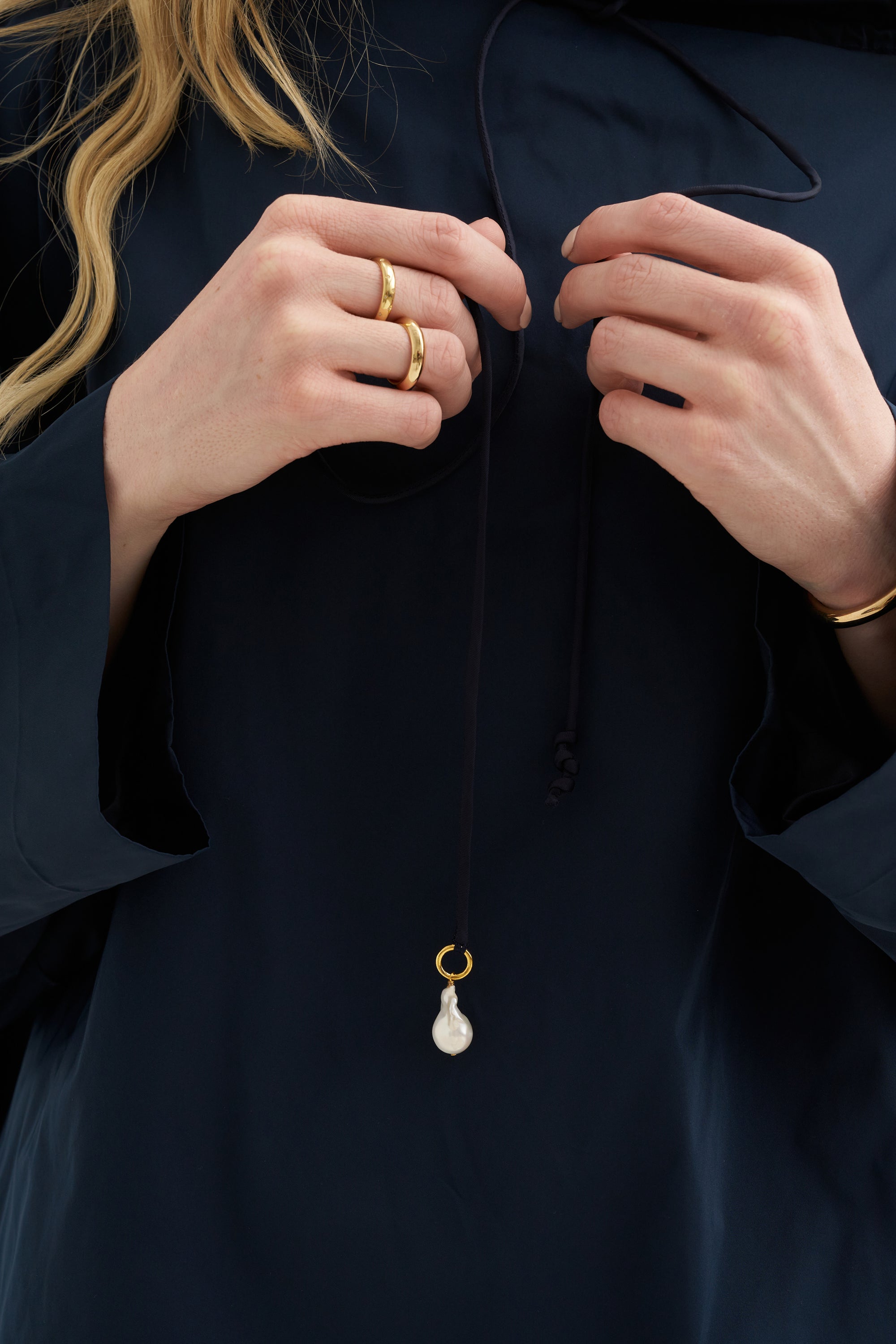 High-Neck Pearl Top, Midnight