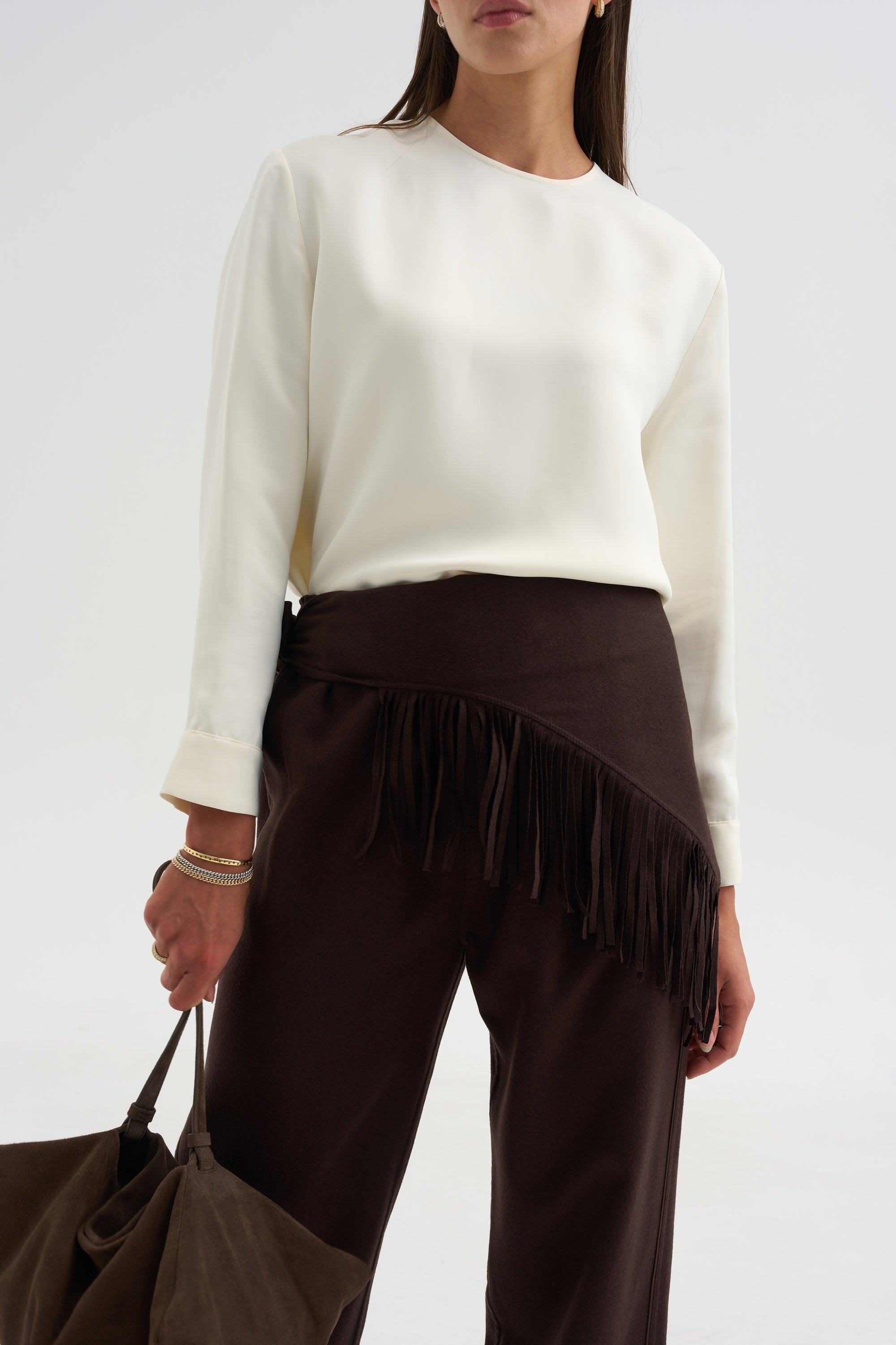 Fringed Bandana Scarf, Chocolate