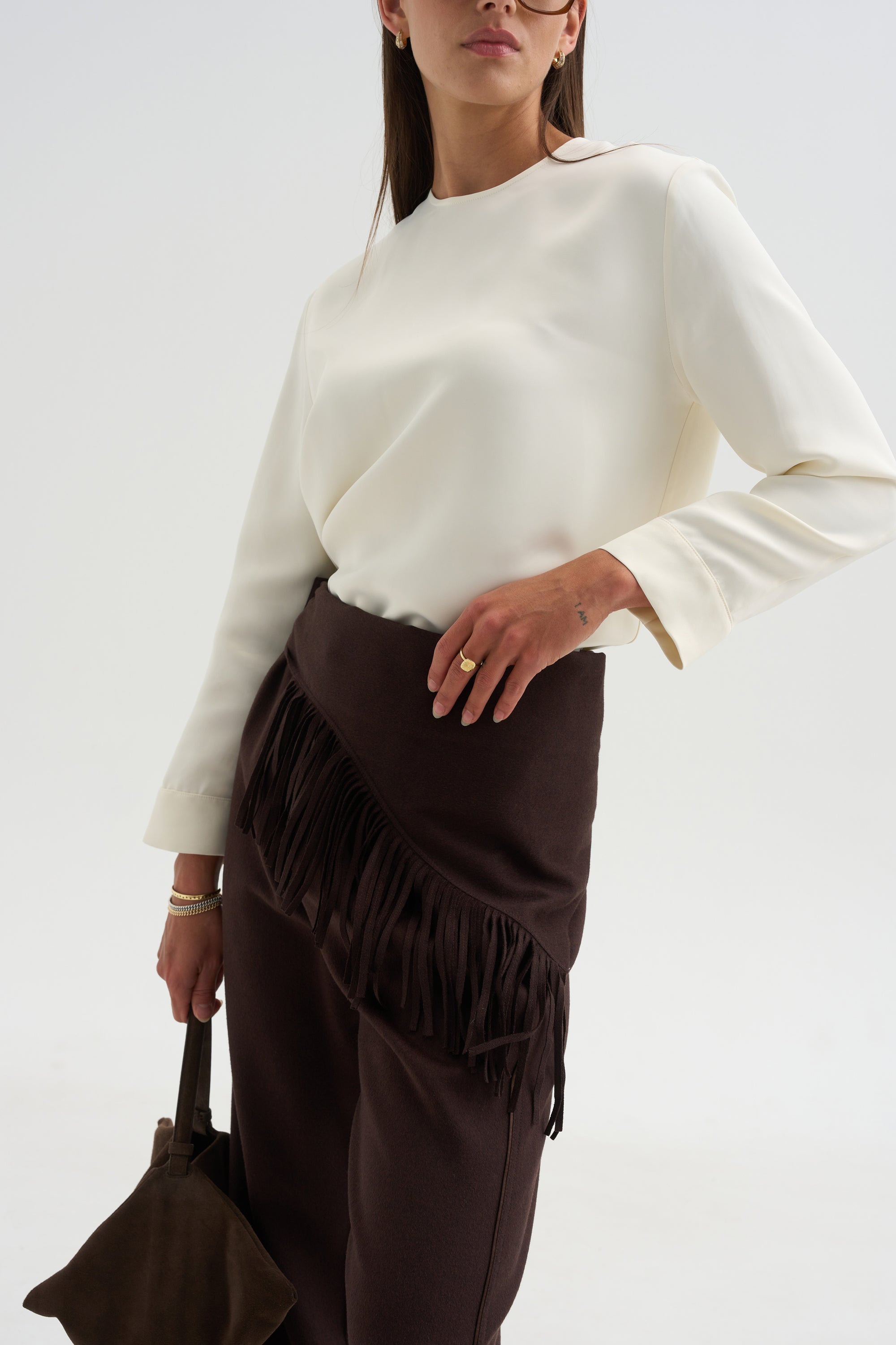 Fringed Bandana Scarf, Chocolate