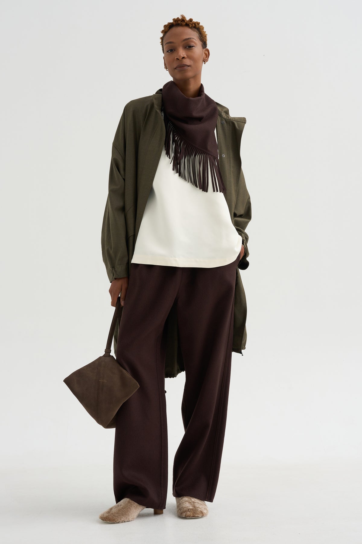 Fringed Bandana Scarf, Chocolate