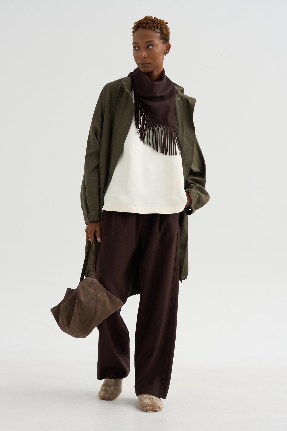 Fringed Bandana Scarf, Chocolate