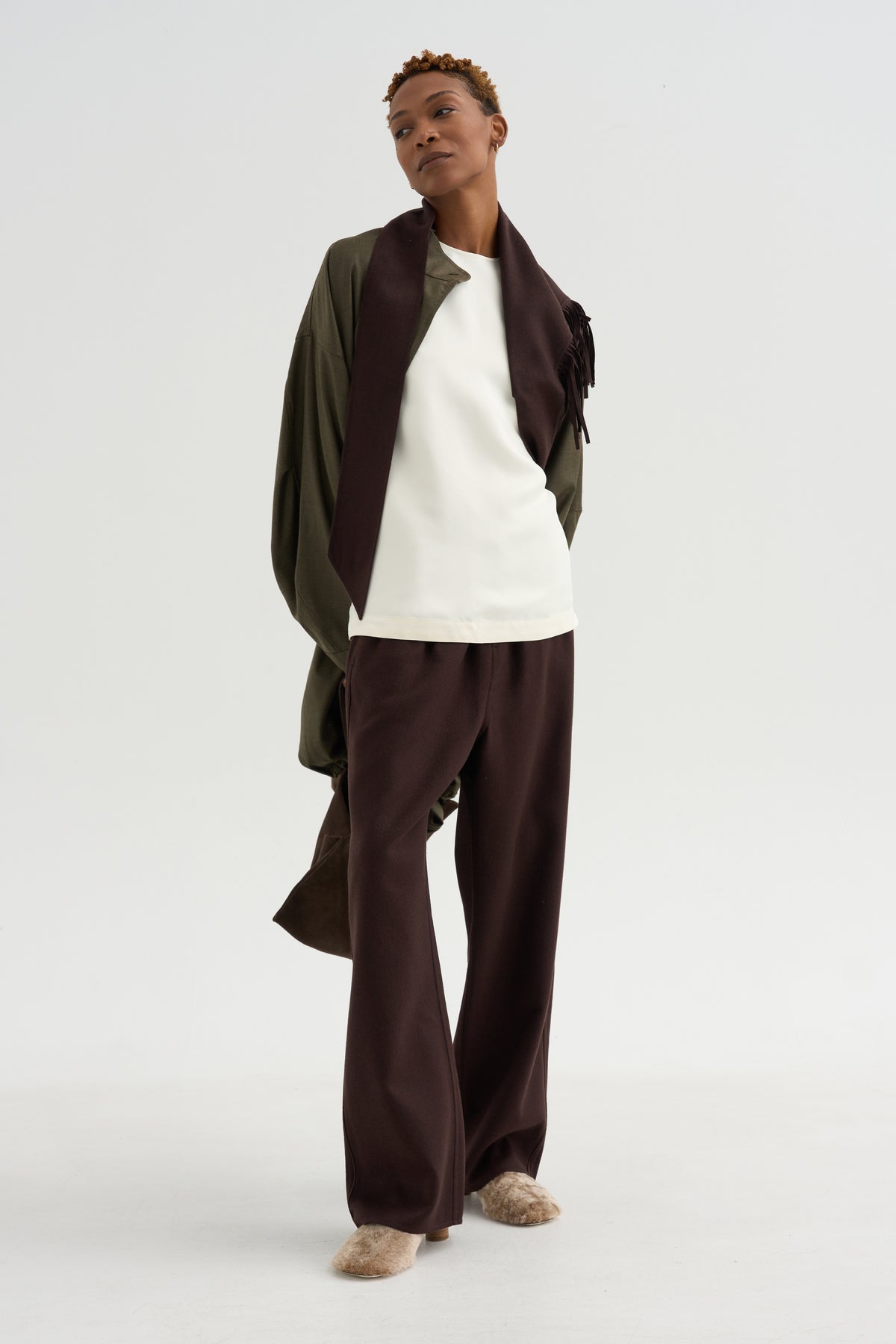Fringed Bandana Scarf, Chocolate