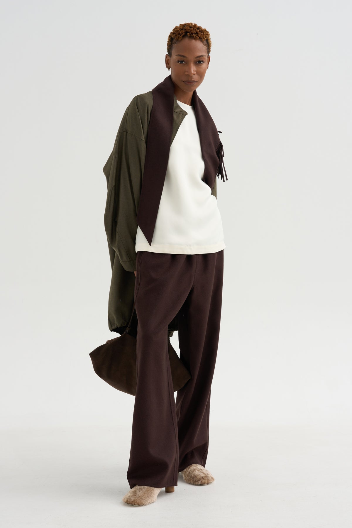 Fringed Bandana Scarf, Chocolate