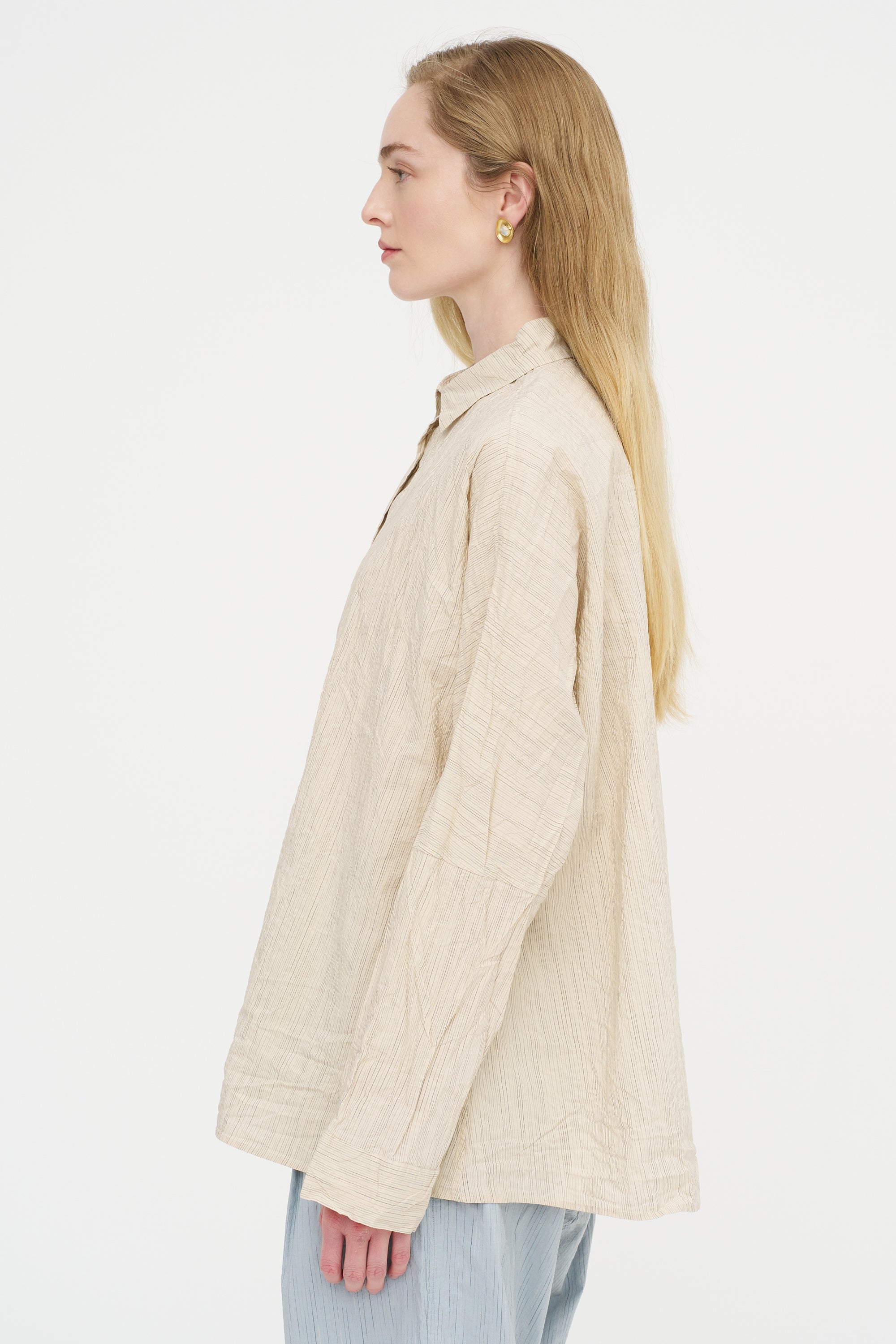 Waga Long Sleeve Shirt - Wind Stripe, Nat Stripe