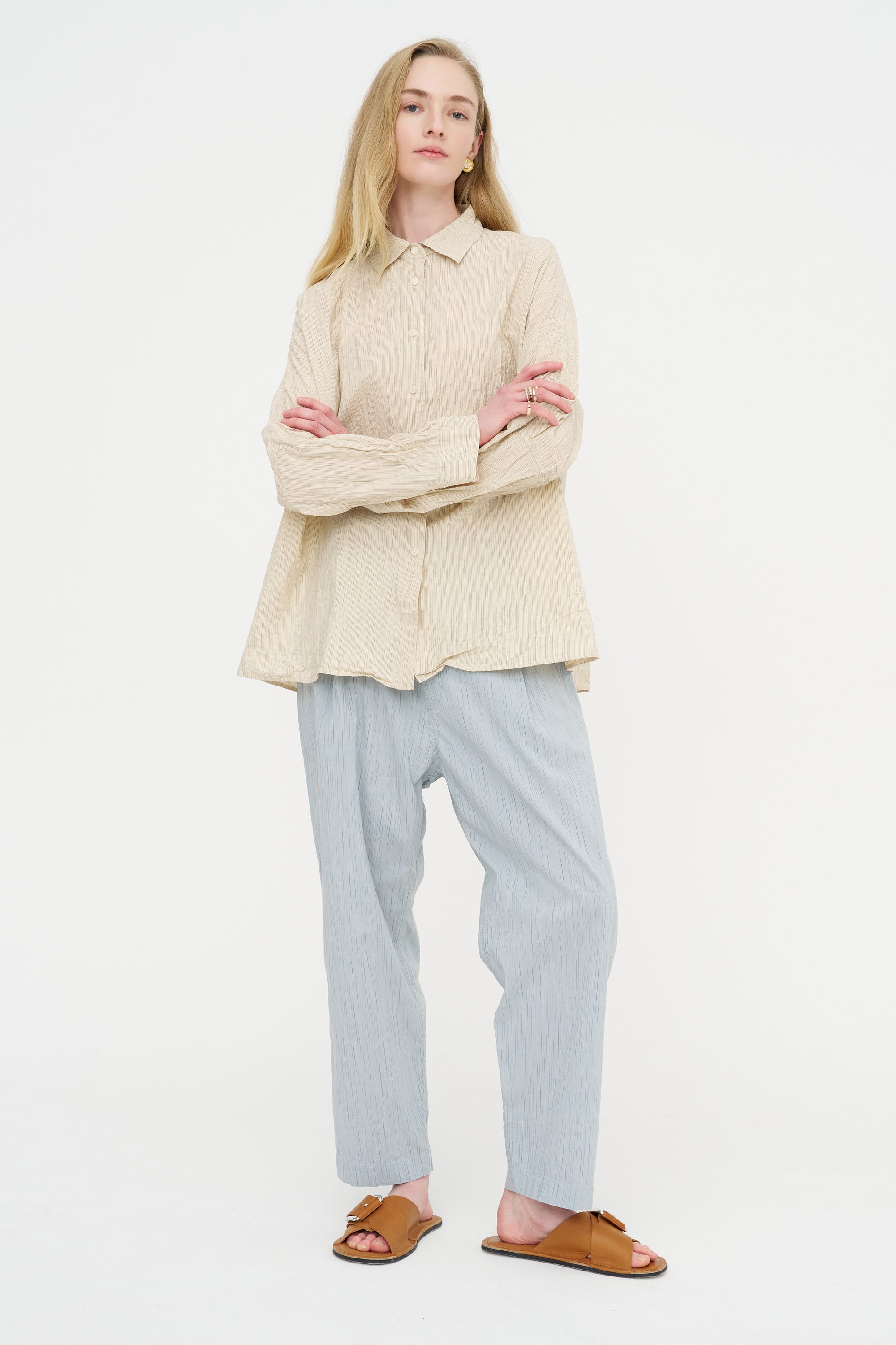 Waga Long Sleeve Shirt - Wind Stripe, Nat Stripe