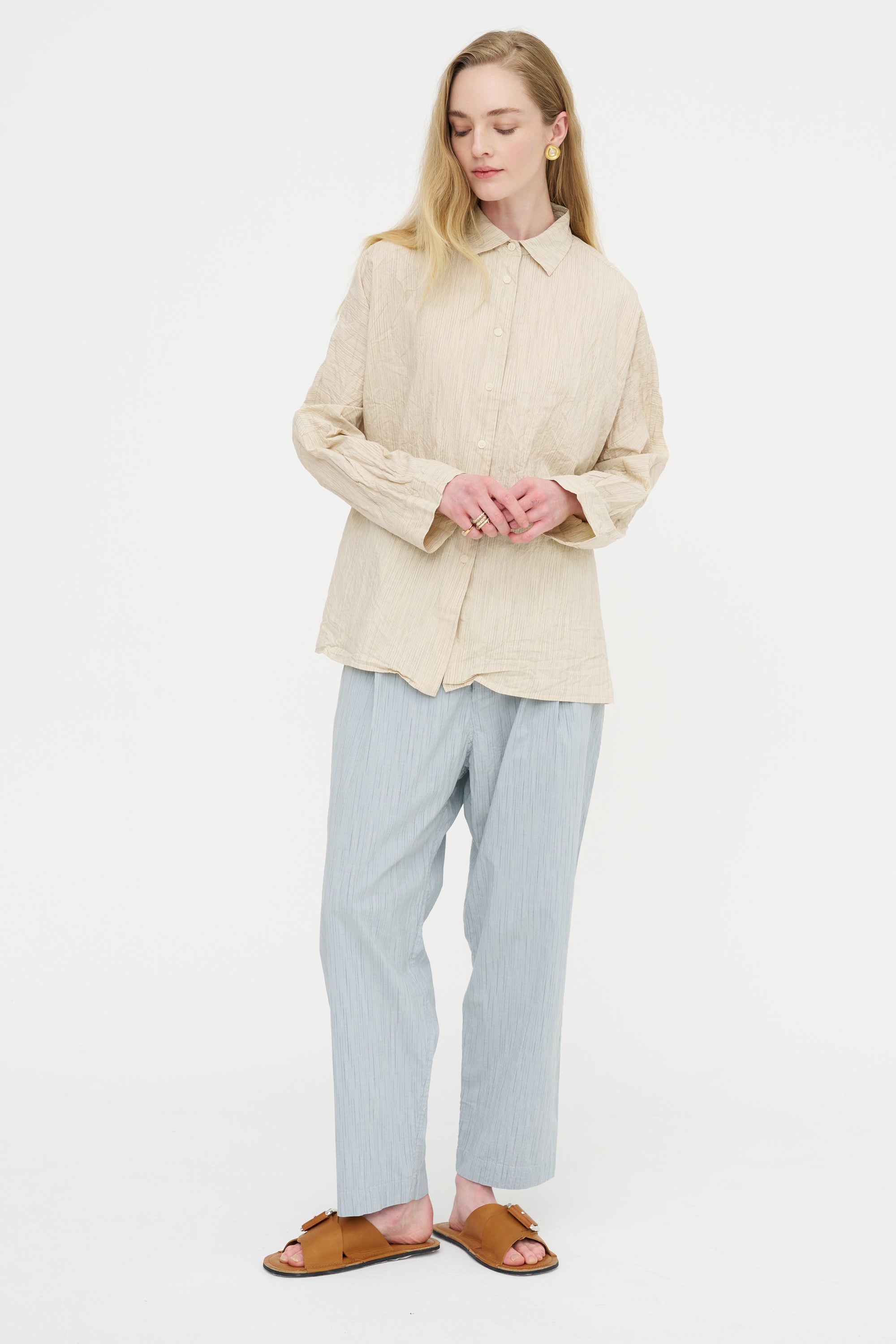 Waga Long Sleeve Shirt - Wind Stripe, Nat Stripe