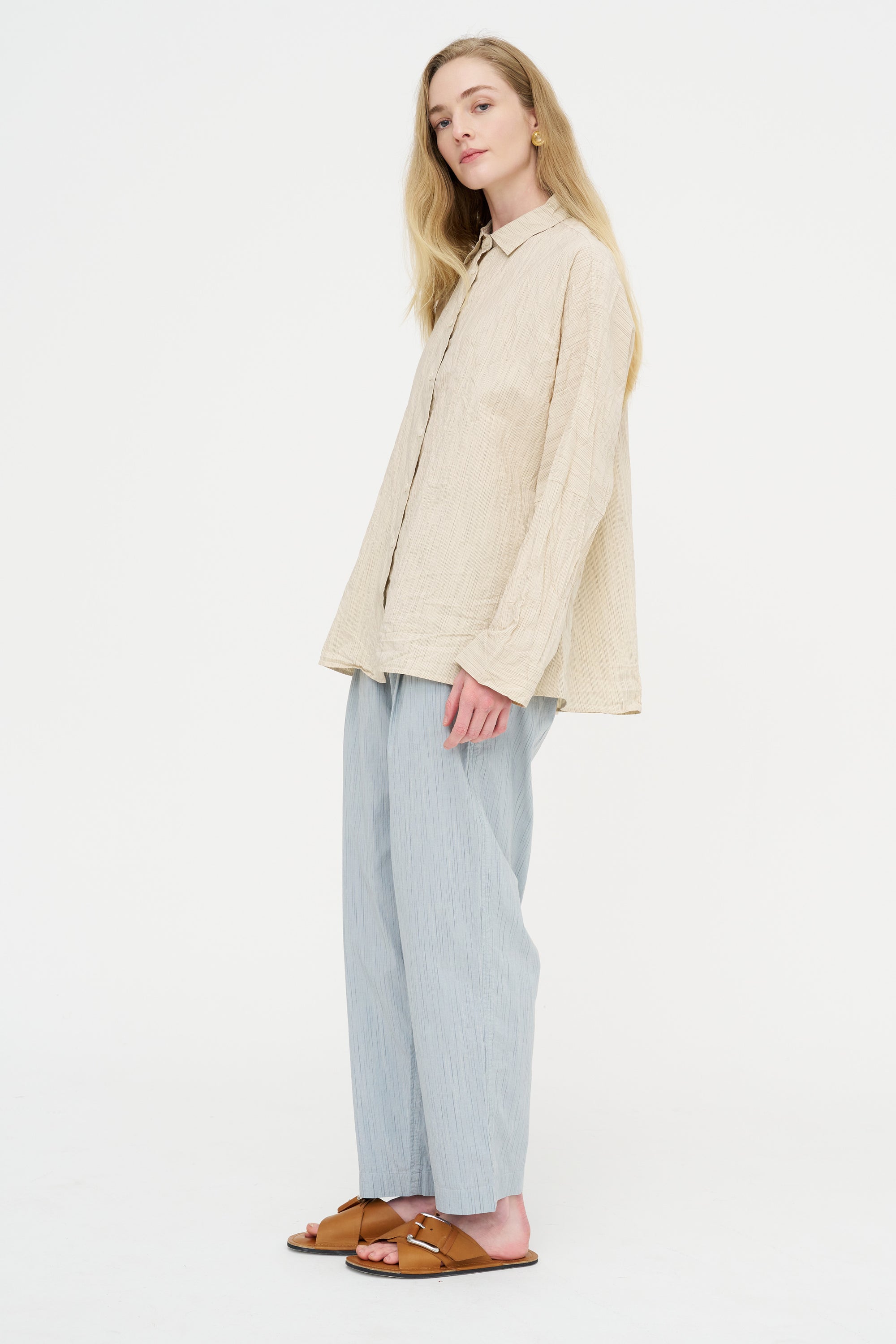 Waga Long Sleeve Shirt - Wind Stripe, Nat Stripe