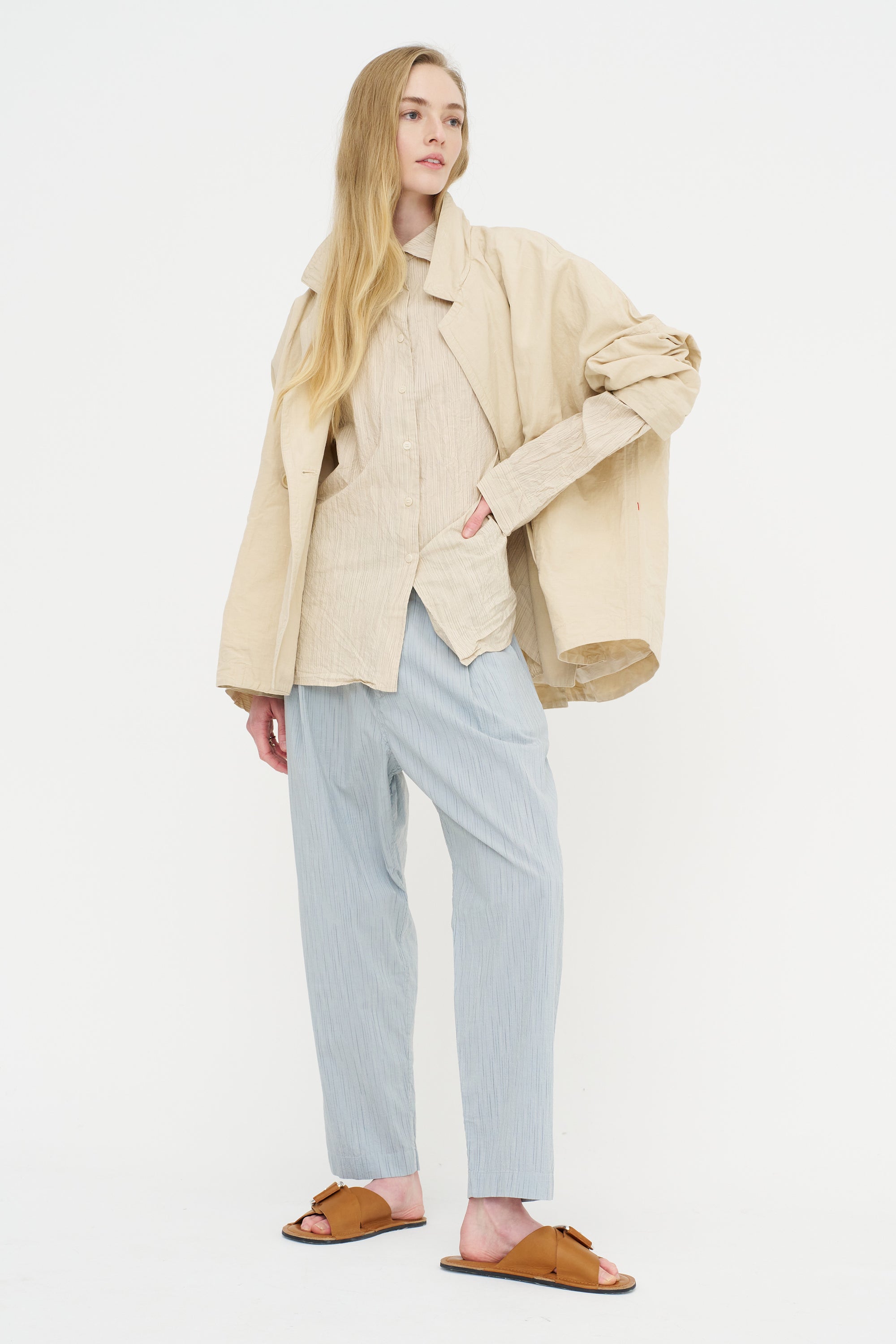 Waga Long Sleeve Shirt - Wind Stripe, Nat Stripe