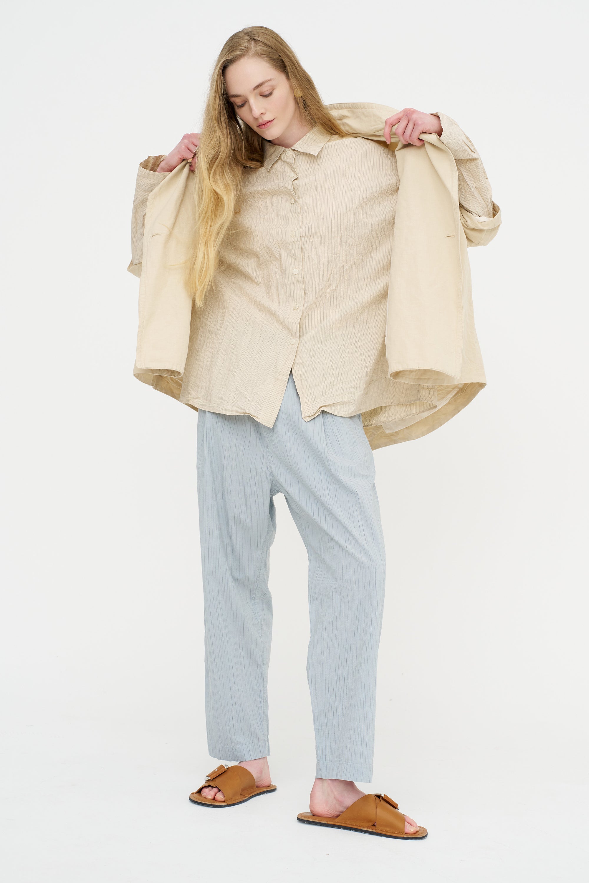 Waga Long Sleeve Shirt - Wind Stripe, Nat Stripe