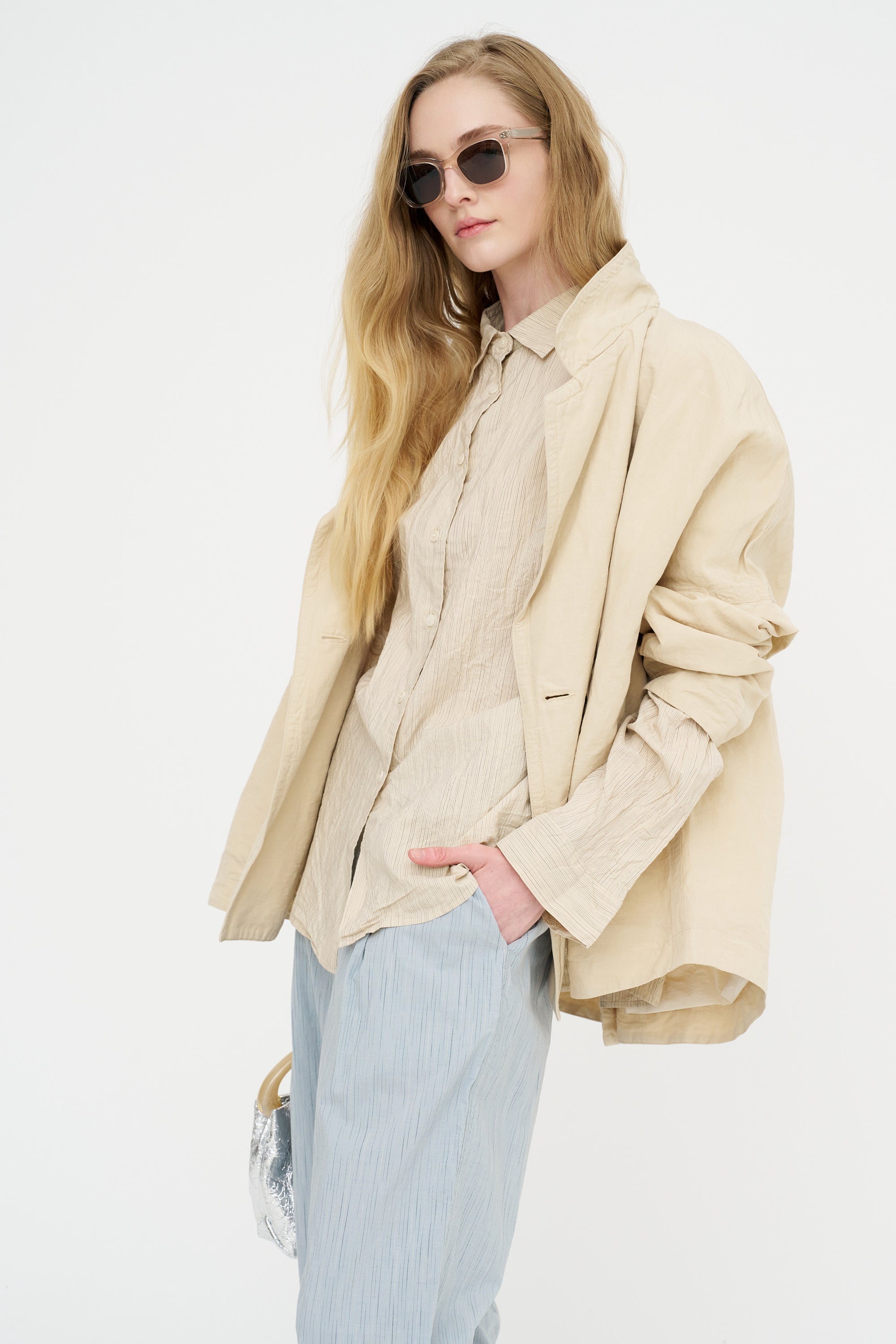 Waga Long Sleeve Shirt - Wind Stripe, Nat Stripe