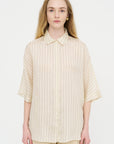 Waga Short Sleeve Shirt - Taffeta Silk, Stripe 1