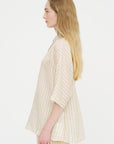 Waga Short Sleeve Shirt - Taffeta Silk, Stripe 1