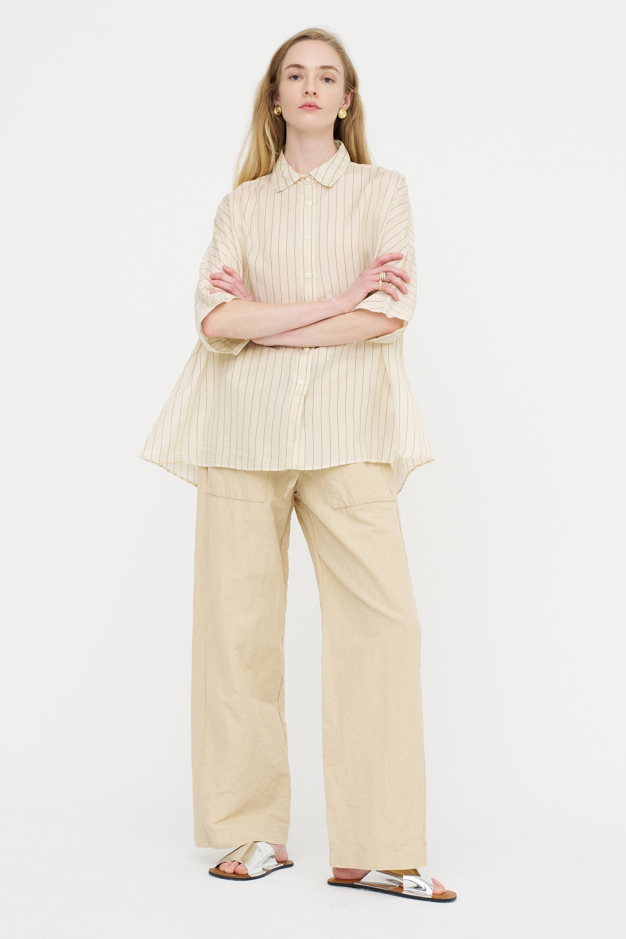Waga Short Sleeve Shirt - Taffeta Silk, Stripe 1