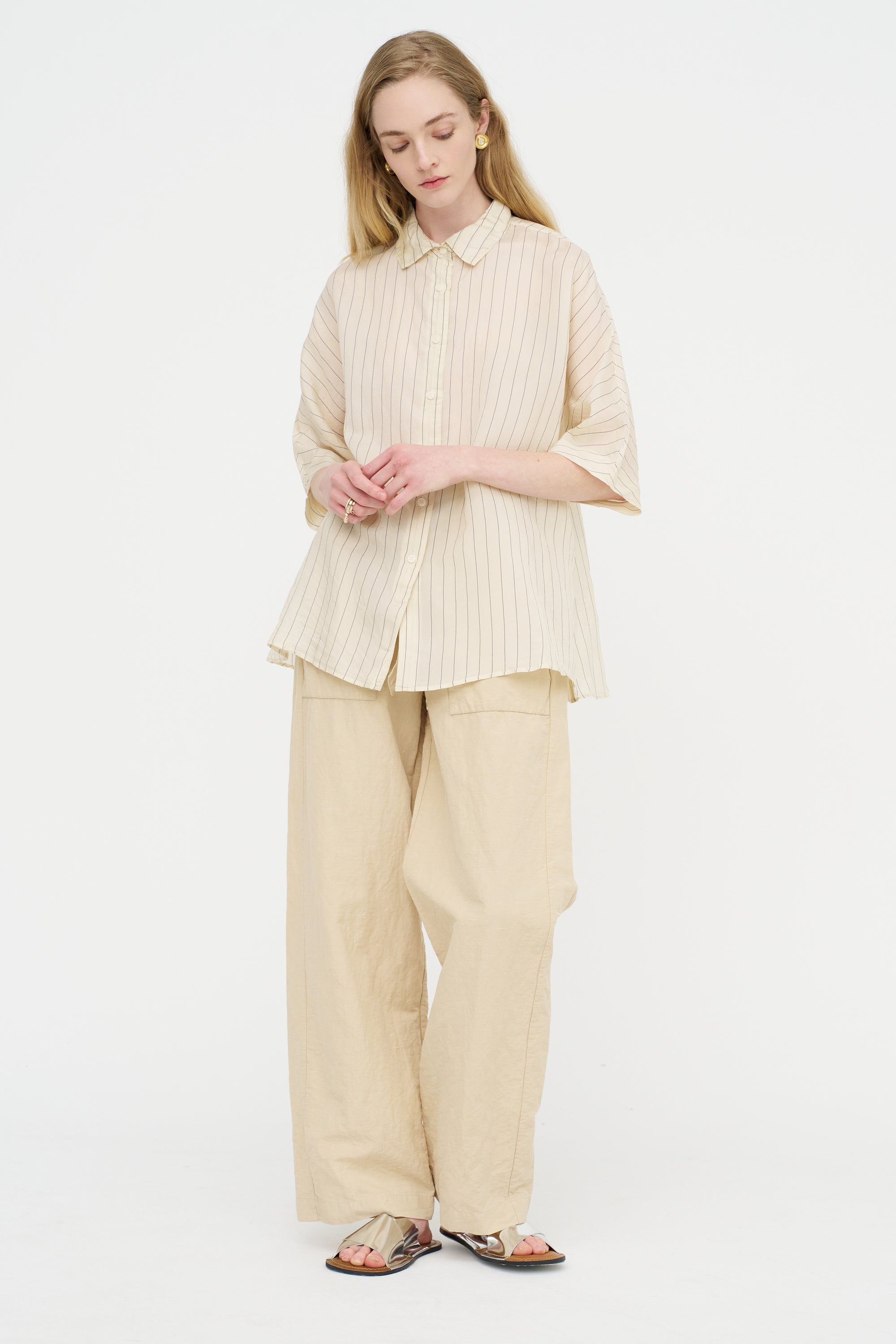 Waga Short Sleeve Shirt - Taffeta Silk, Stripe 1