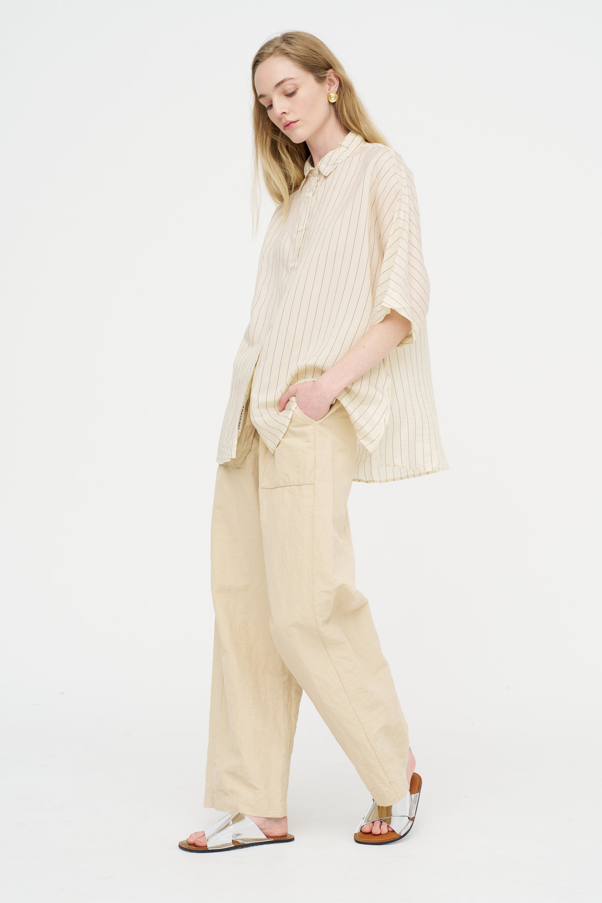Waga Short Sleeve Shirt - Taffeta Silk, Stripe 1