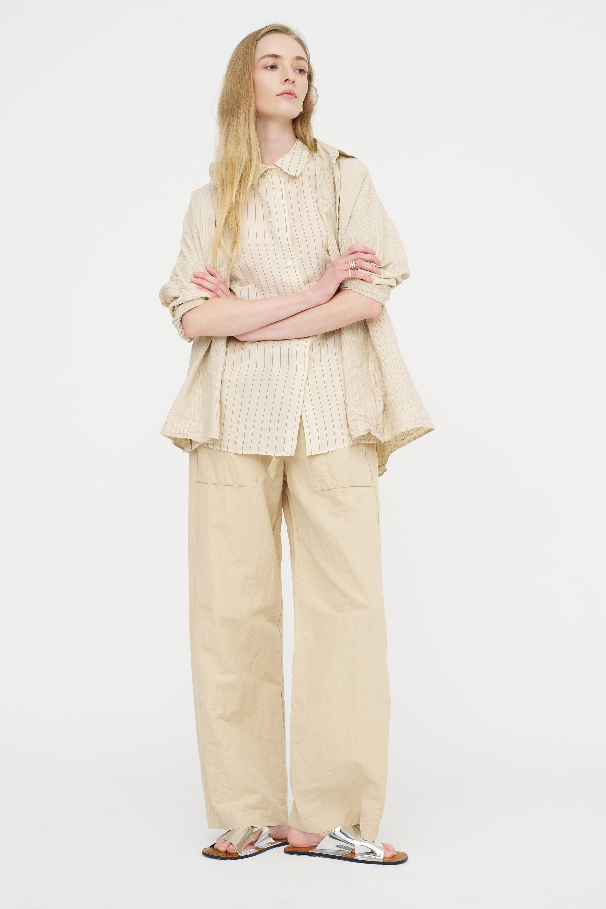 Waga Short Sleeve Shirt - Taffeta Silk, Stripe 1