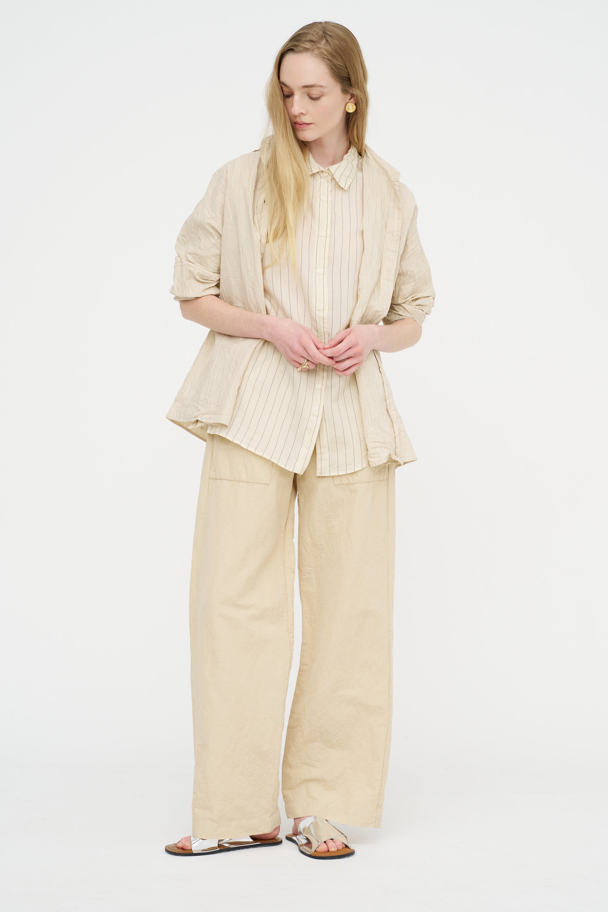 Waga Short Sleeve Shirt - Taffeta Silk, Stripe 1