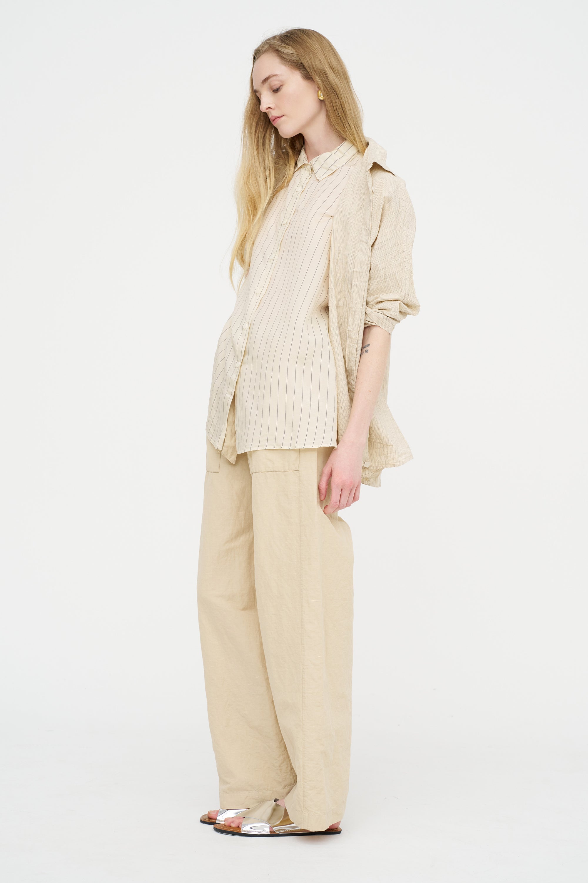 Waga Short Sleeve Shirt - Taffeta Silk, Stripe 1