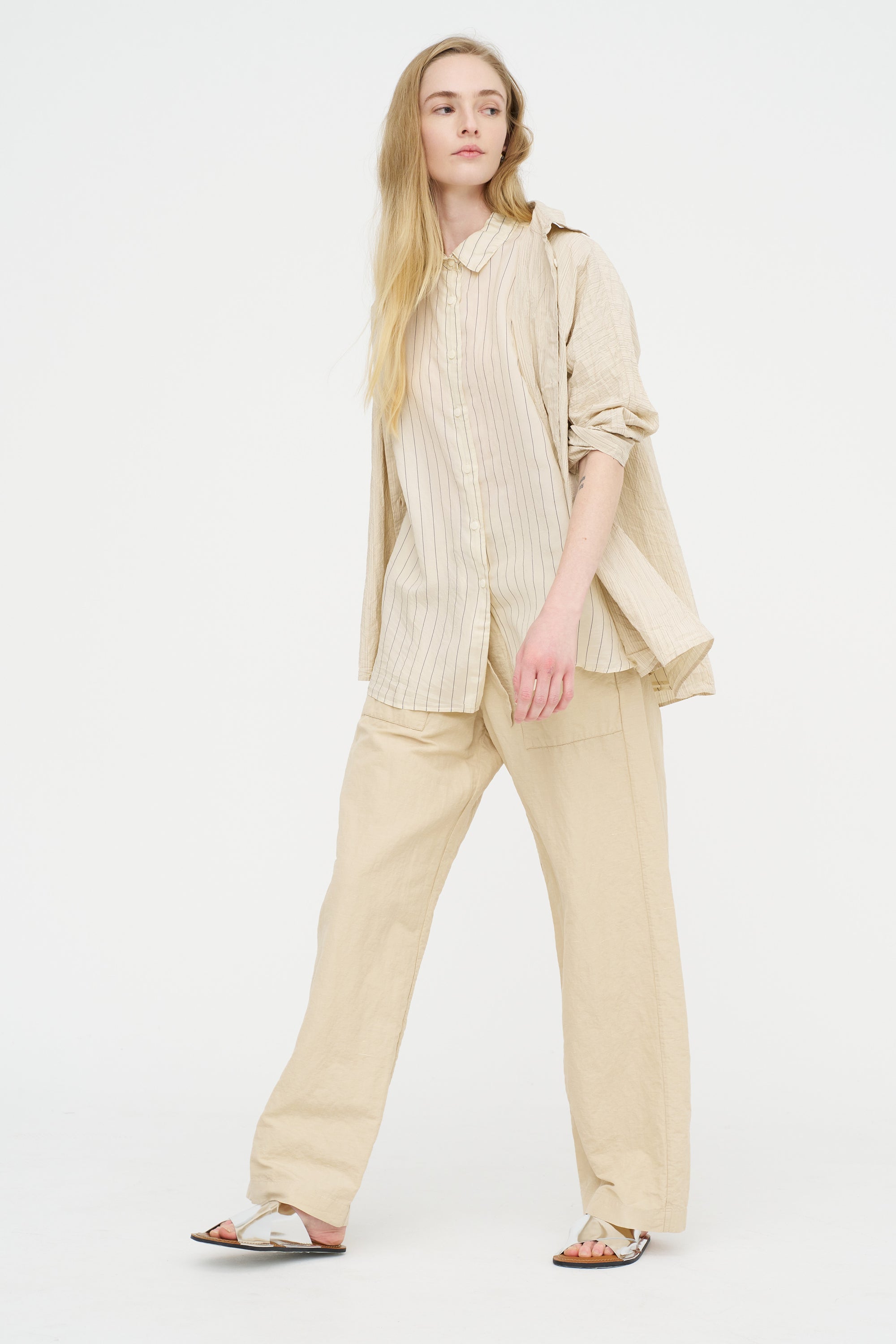 Waga Short Sleeve Shirt - Taffeta Silk, Stripe 1