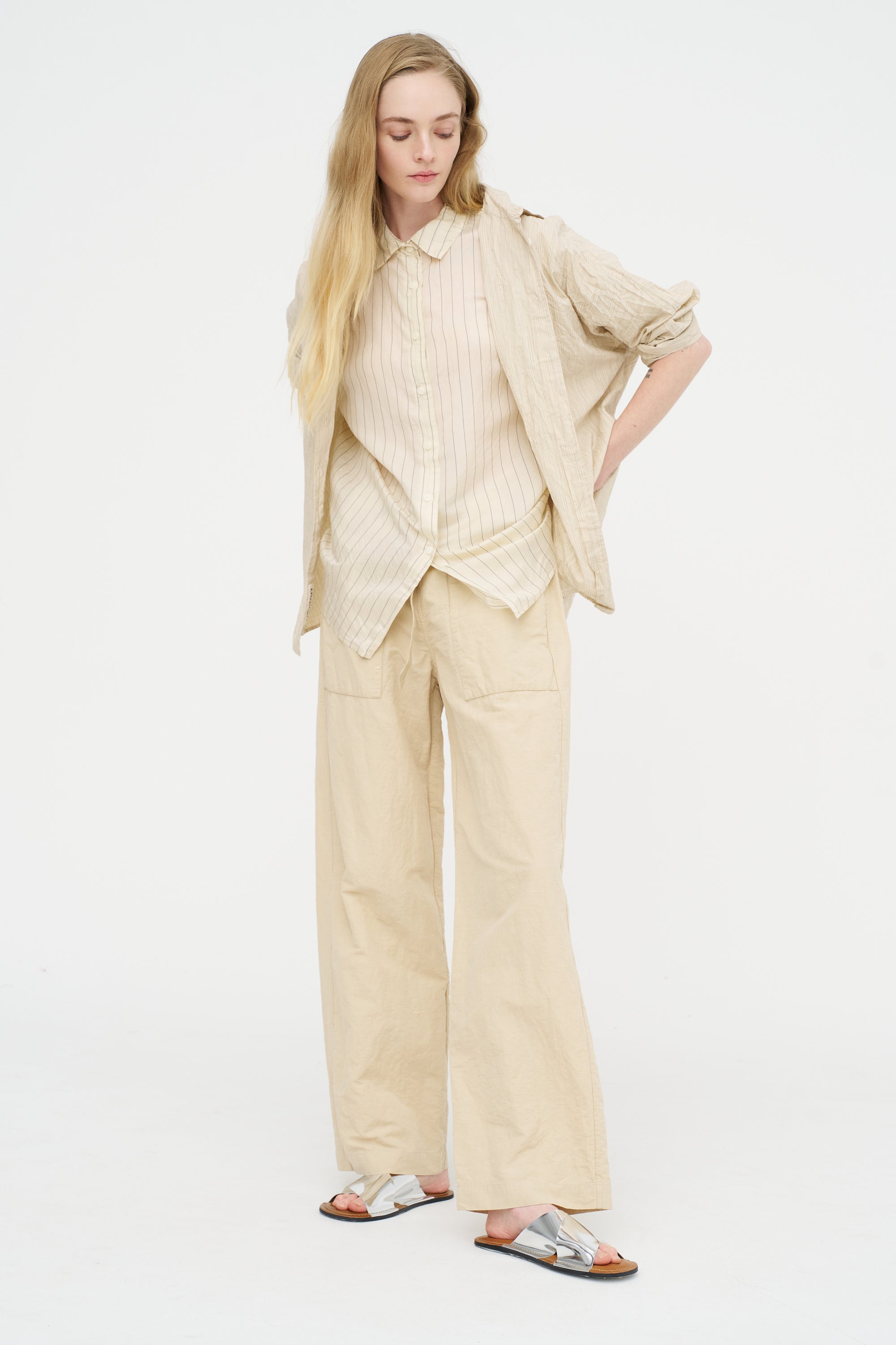 Waga Short Sleeve Shirt - Taffeta Silk, Stripe 1