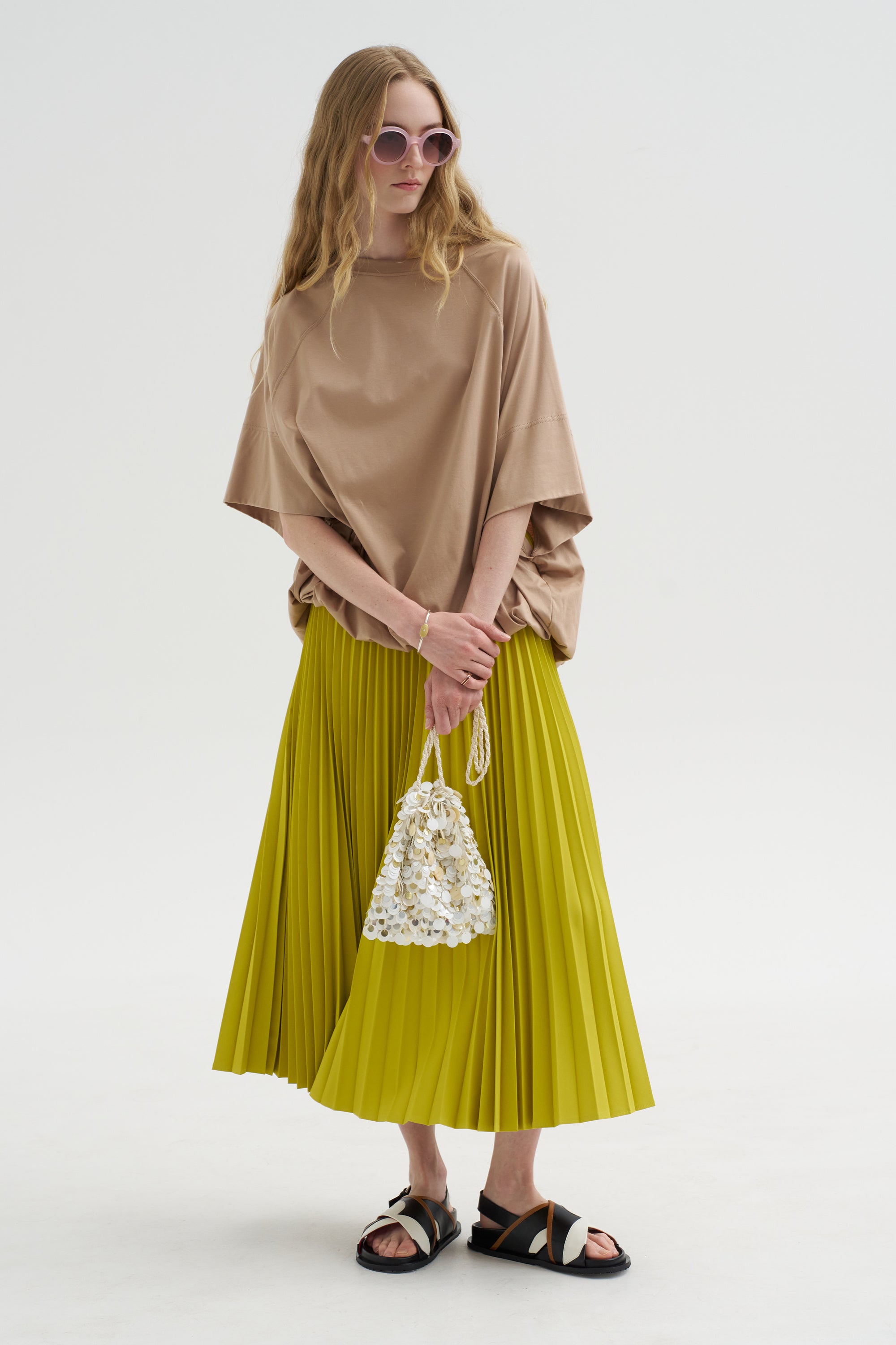 Nessa - Accordion Pleated Skirt, Atomic Yellow