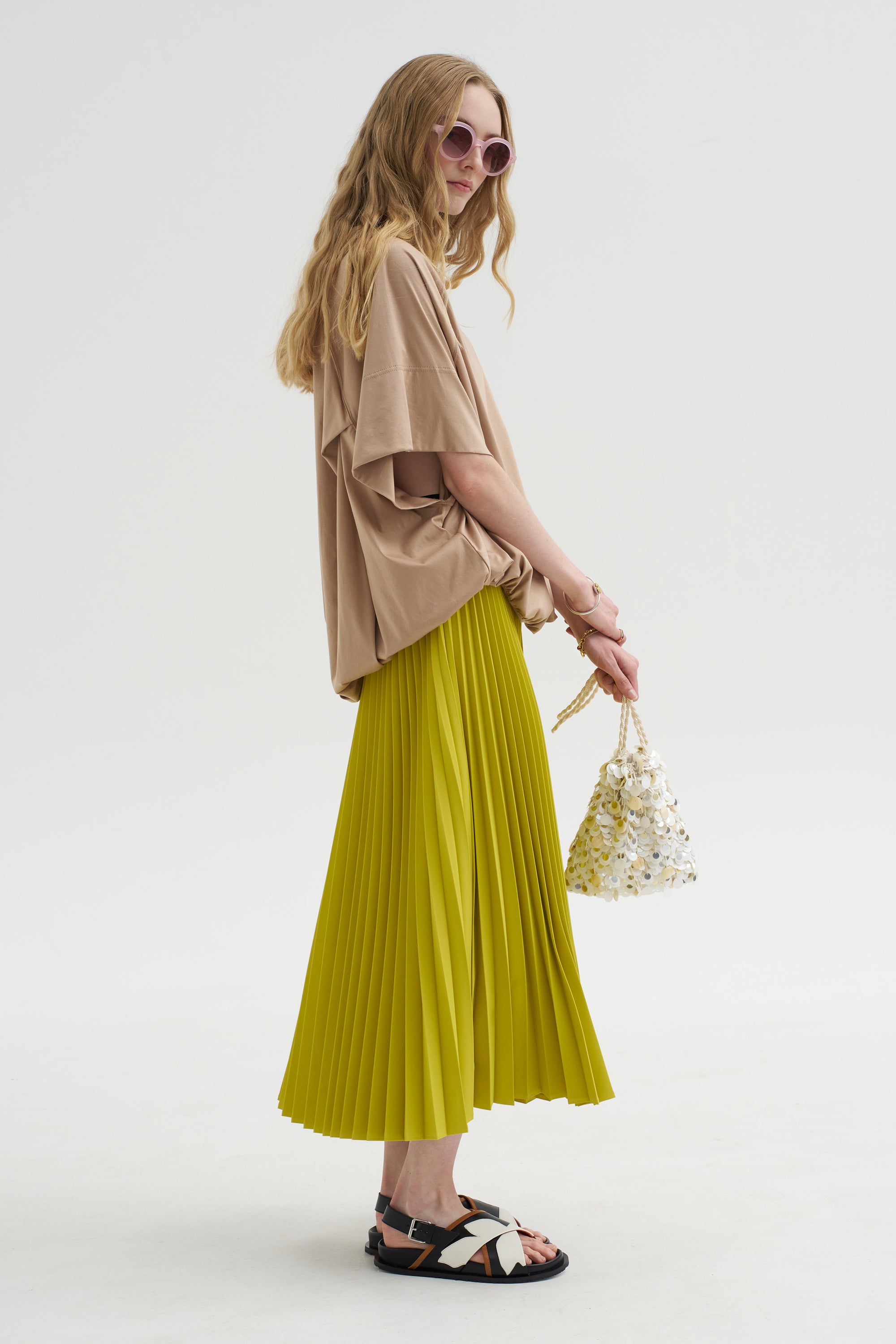 Nessa - Accordion Pleated Skirt, Atomic Yellow