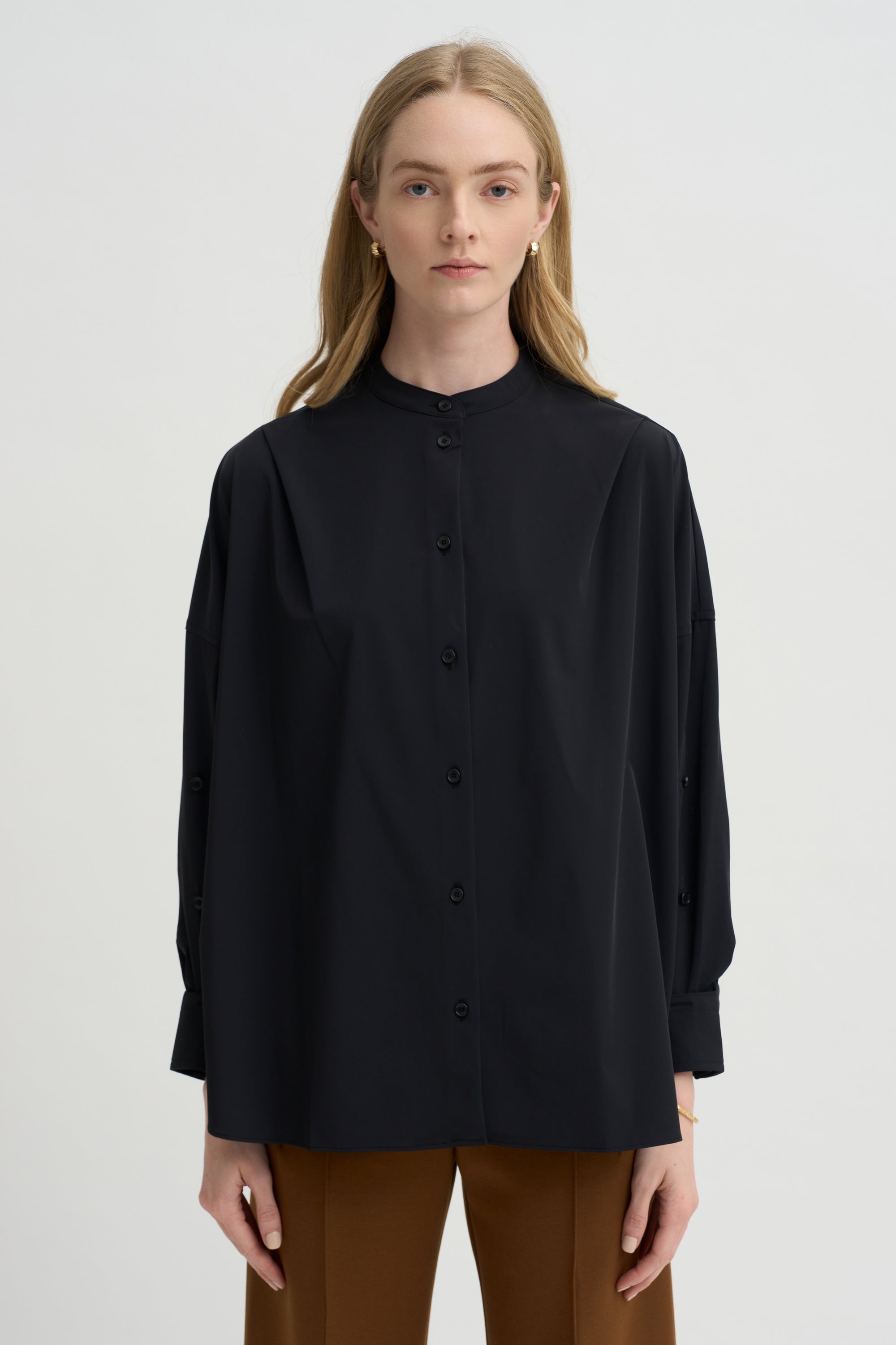 Olga Band Collar Shirt, Black