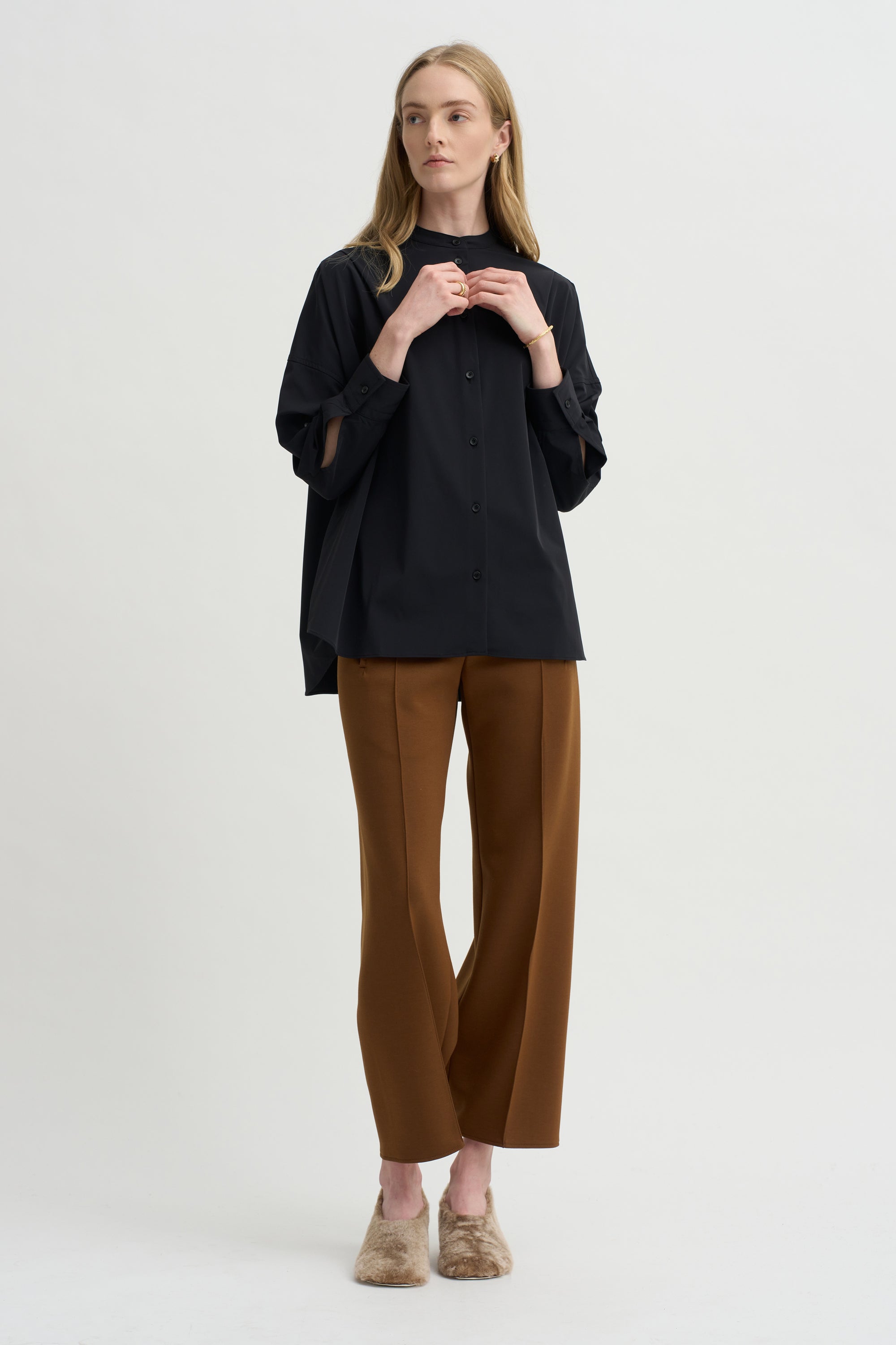Olga Band Collar Shirt, Black
