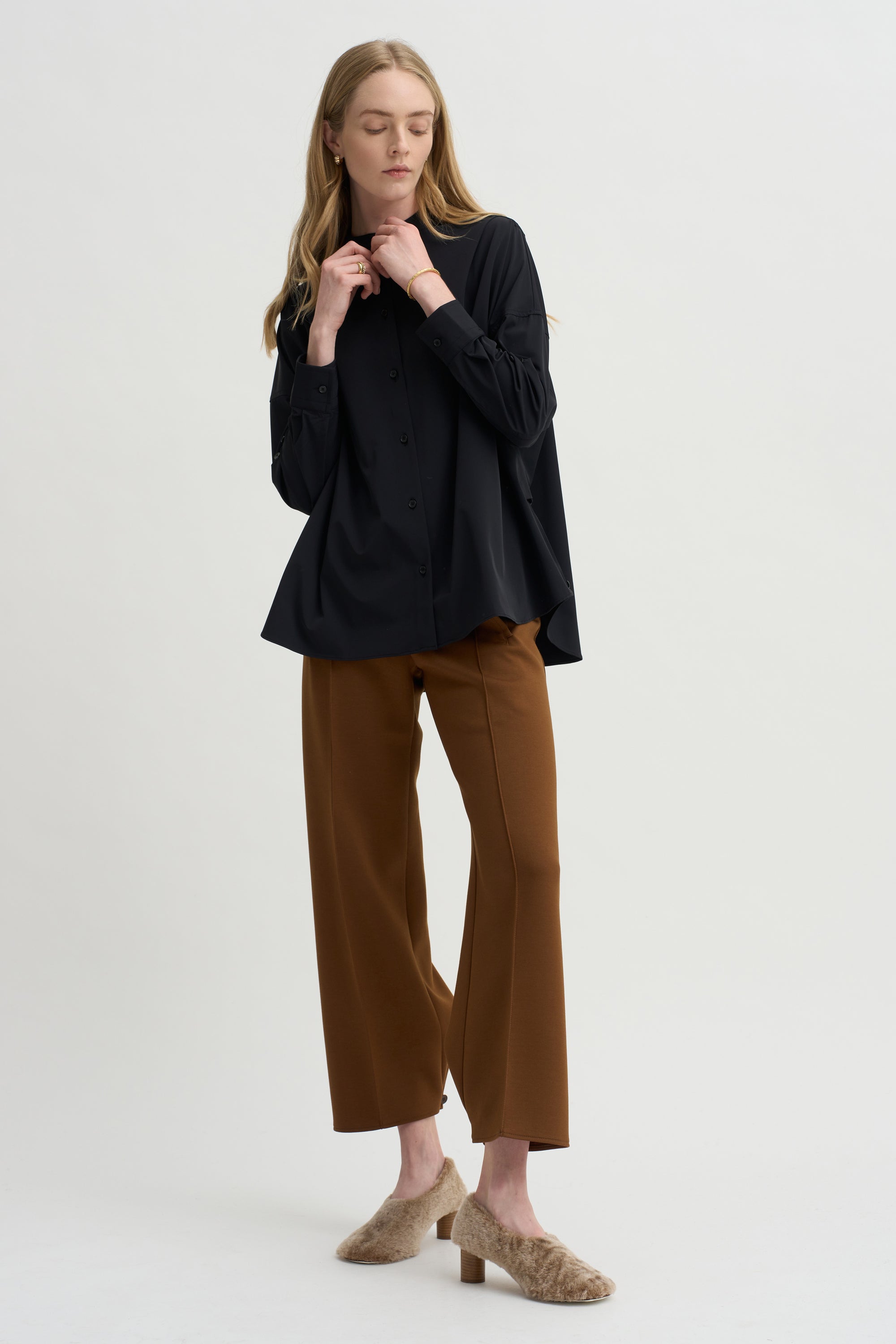 Olga Band Collar Shirt, Black