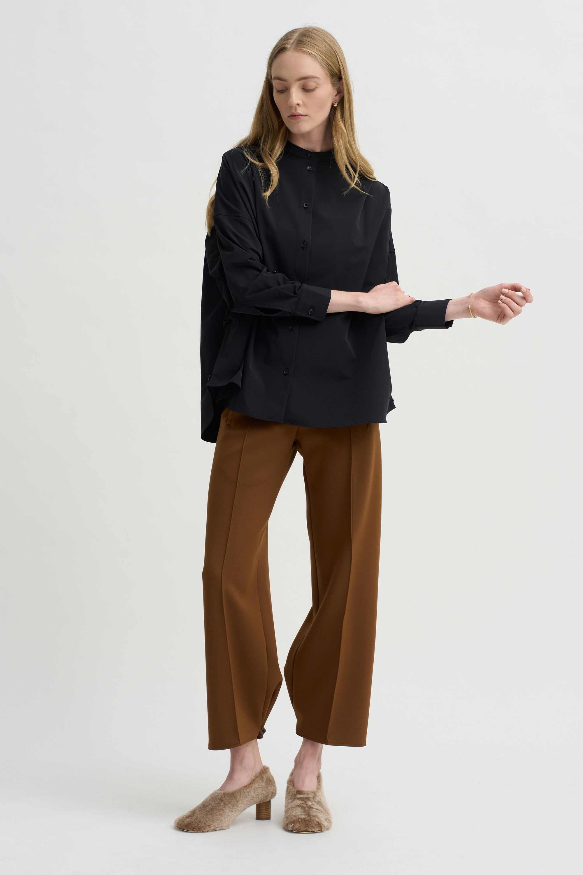 Olga Band Collar Shirt, Black