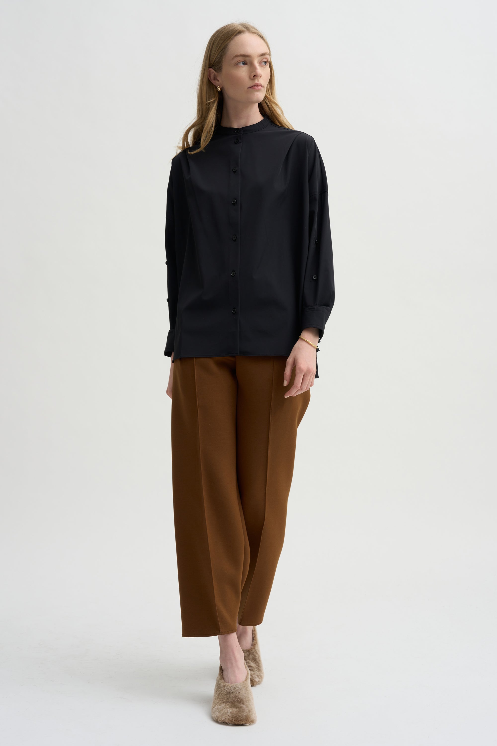 Olga Band Collar Shirt, Black
