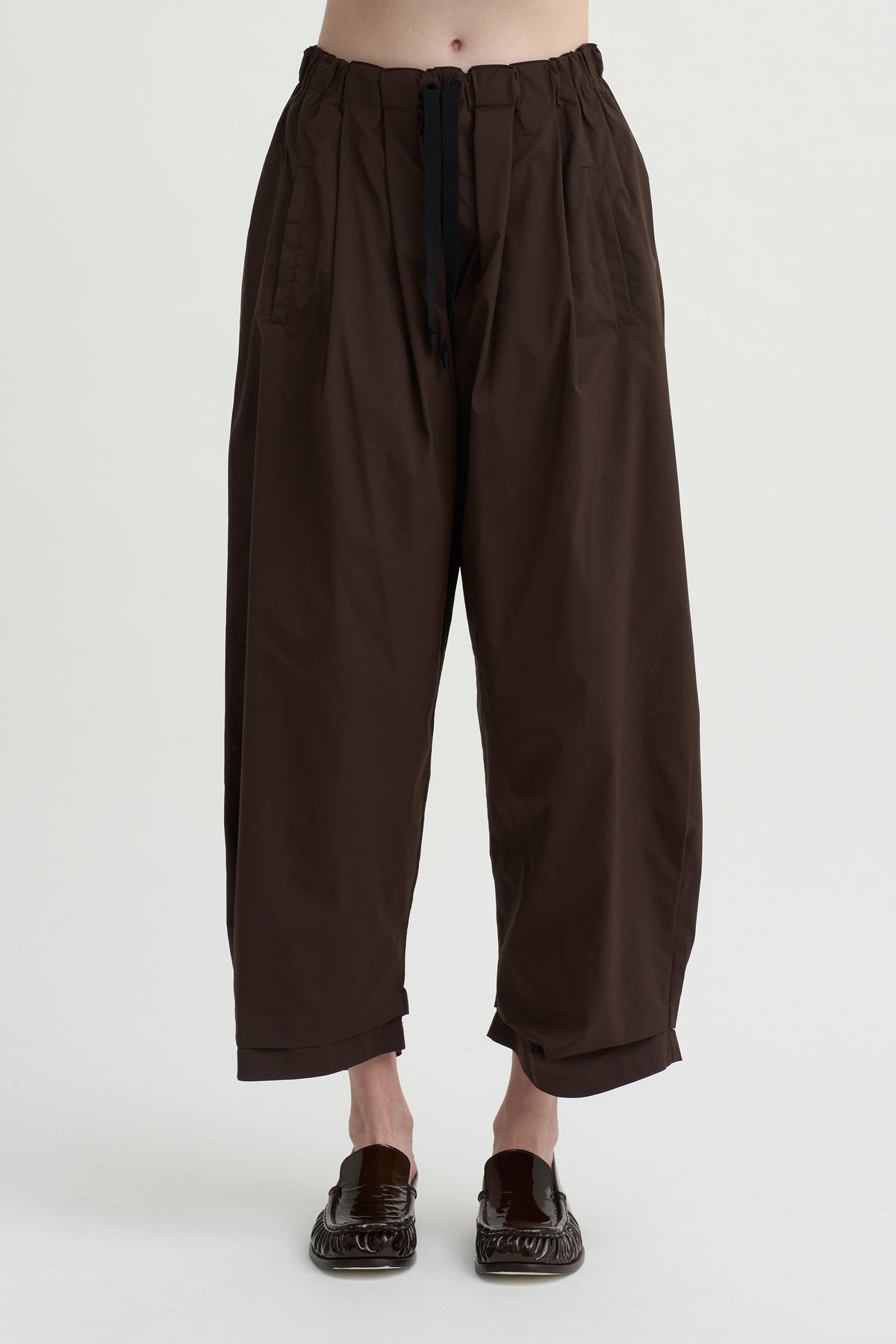 Nirvana Tucked-Hem Trousers, Dark Chocolate