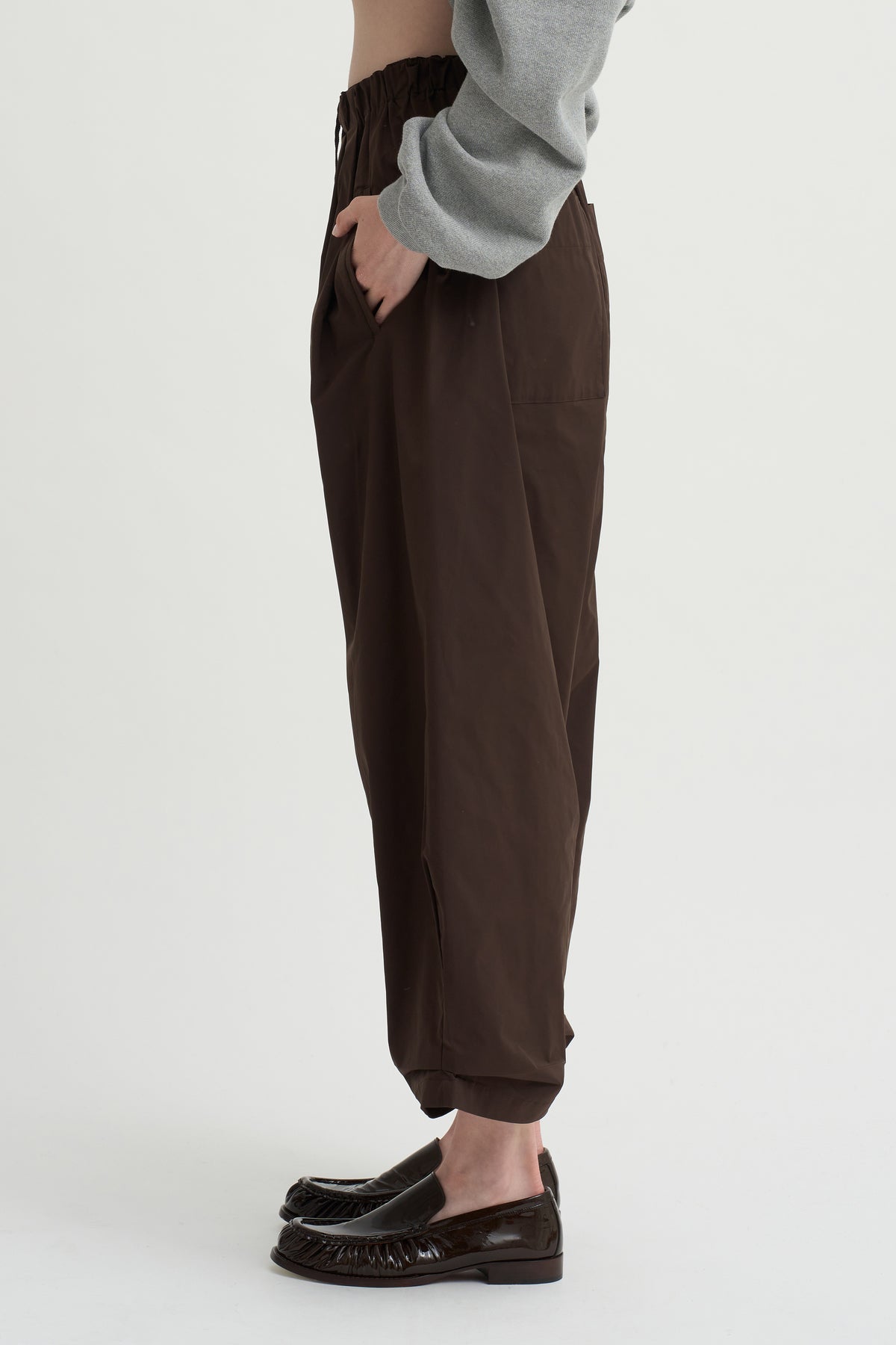 Nirvana Tucked-Hem Trousers, Dark Chocolate