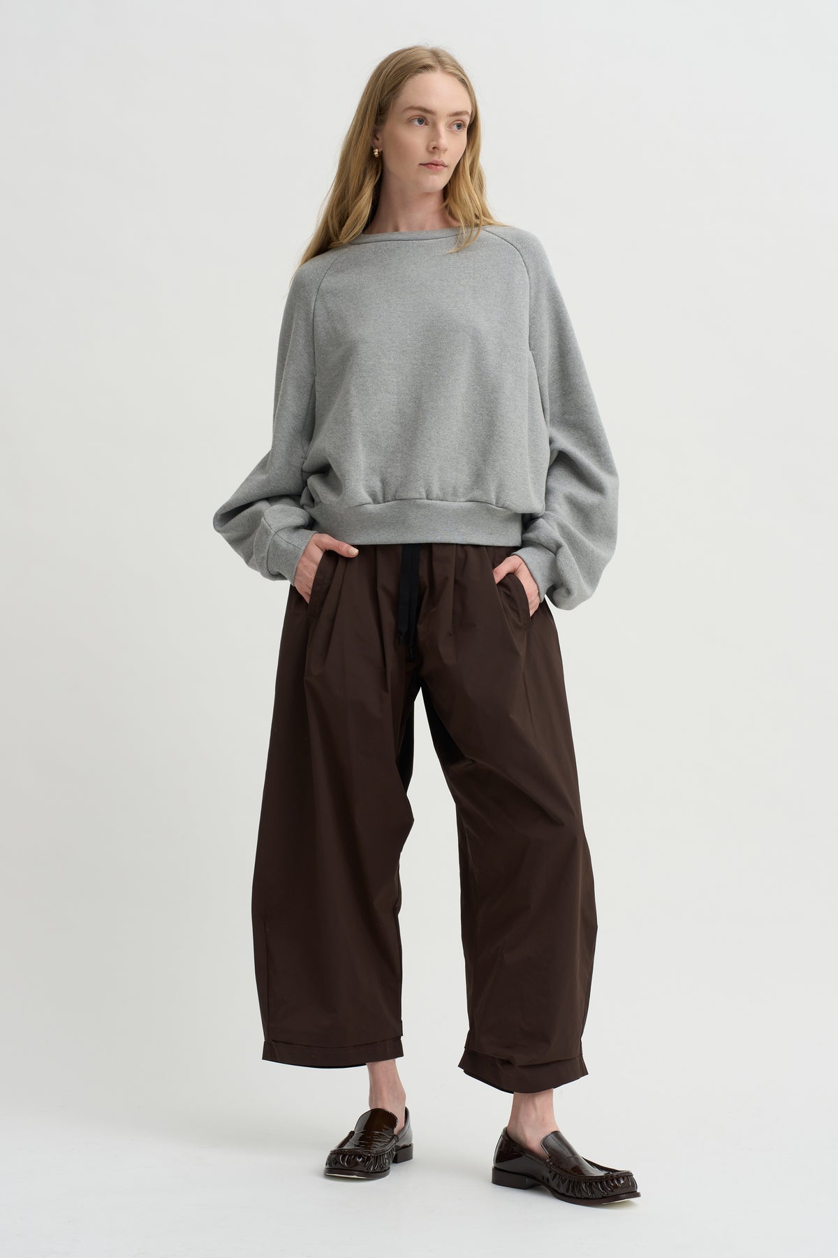 Nirvana Tucked-Hem Trousers, Dark Chocolate