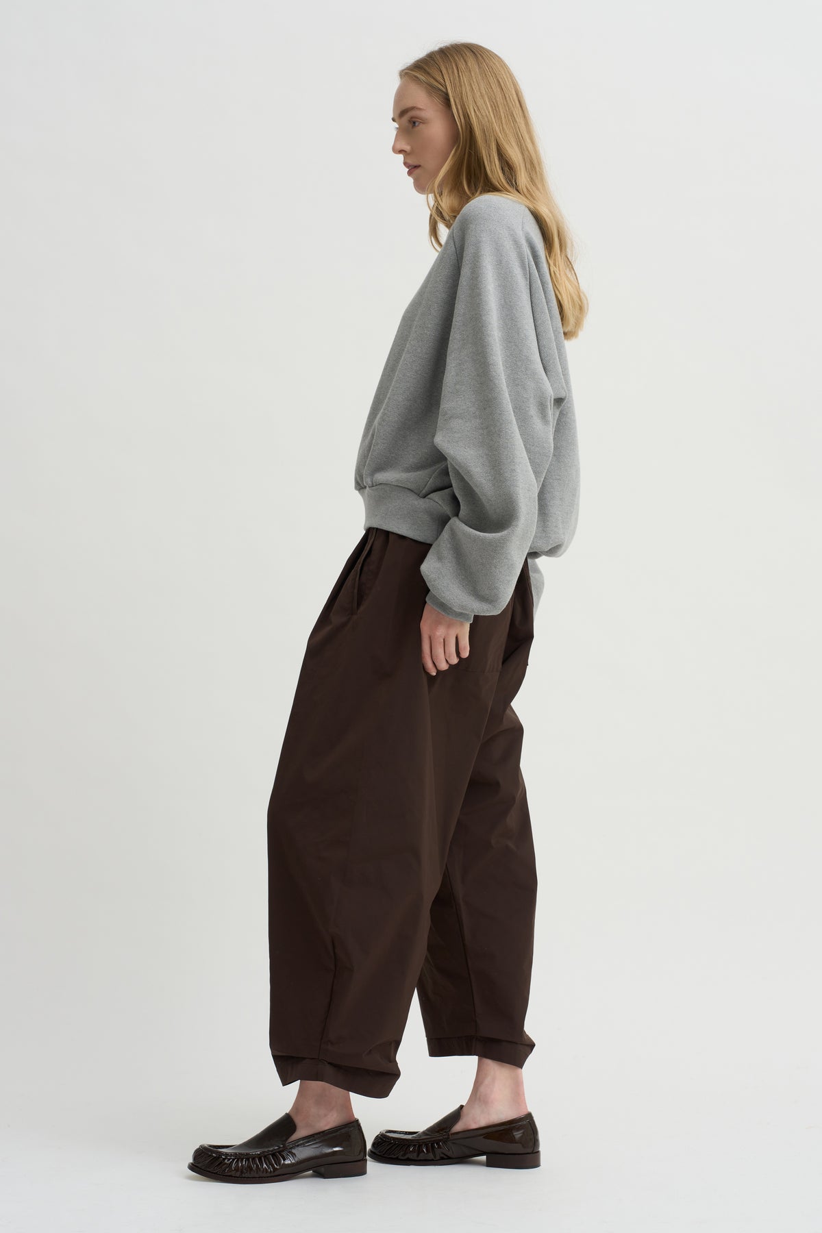 Nirvana Tucked-Hem Trousers, Dark Chocolate