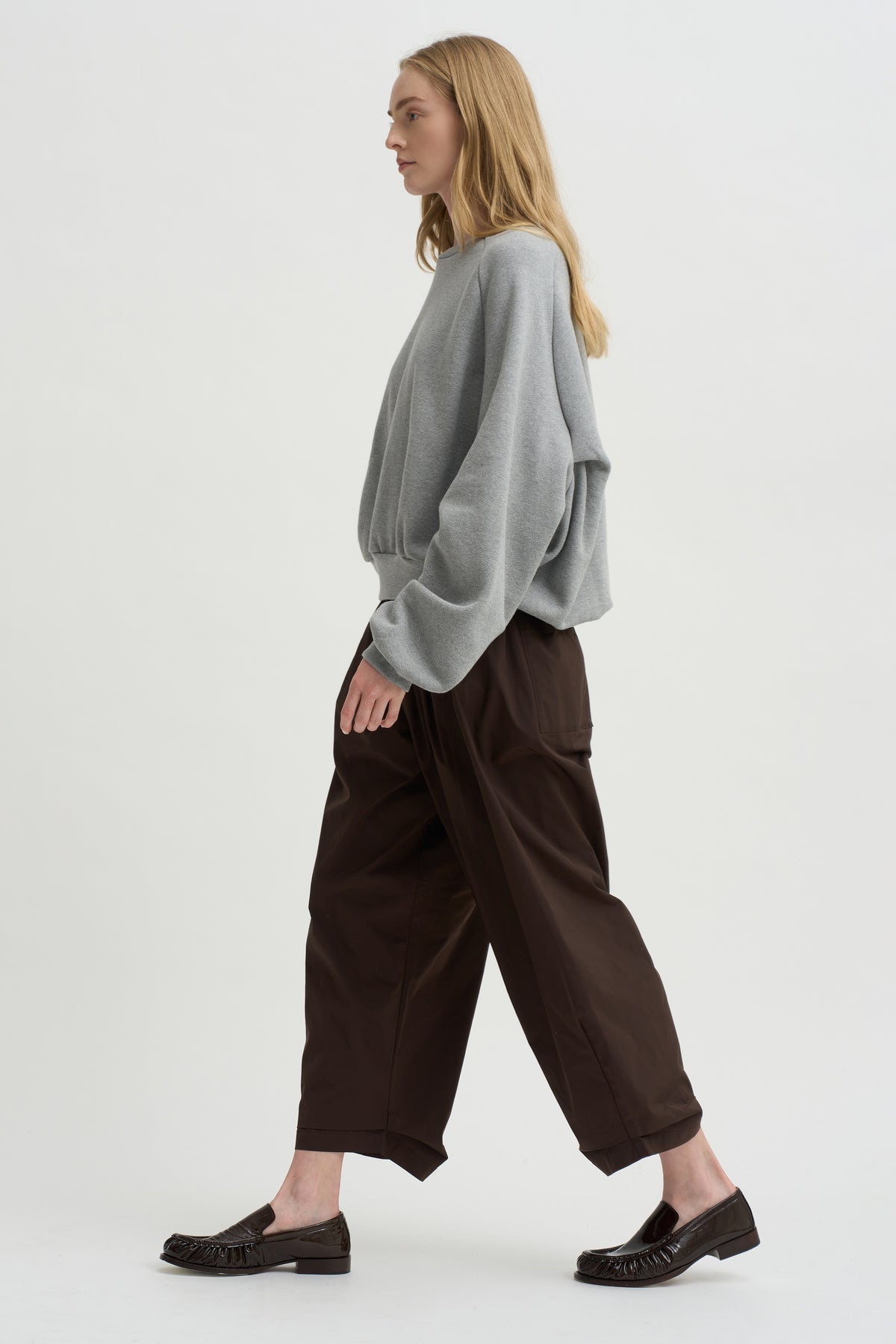 Nirvana Tucked-Hem Trousers, Dark Chocolate