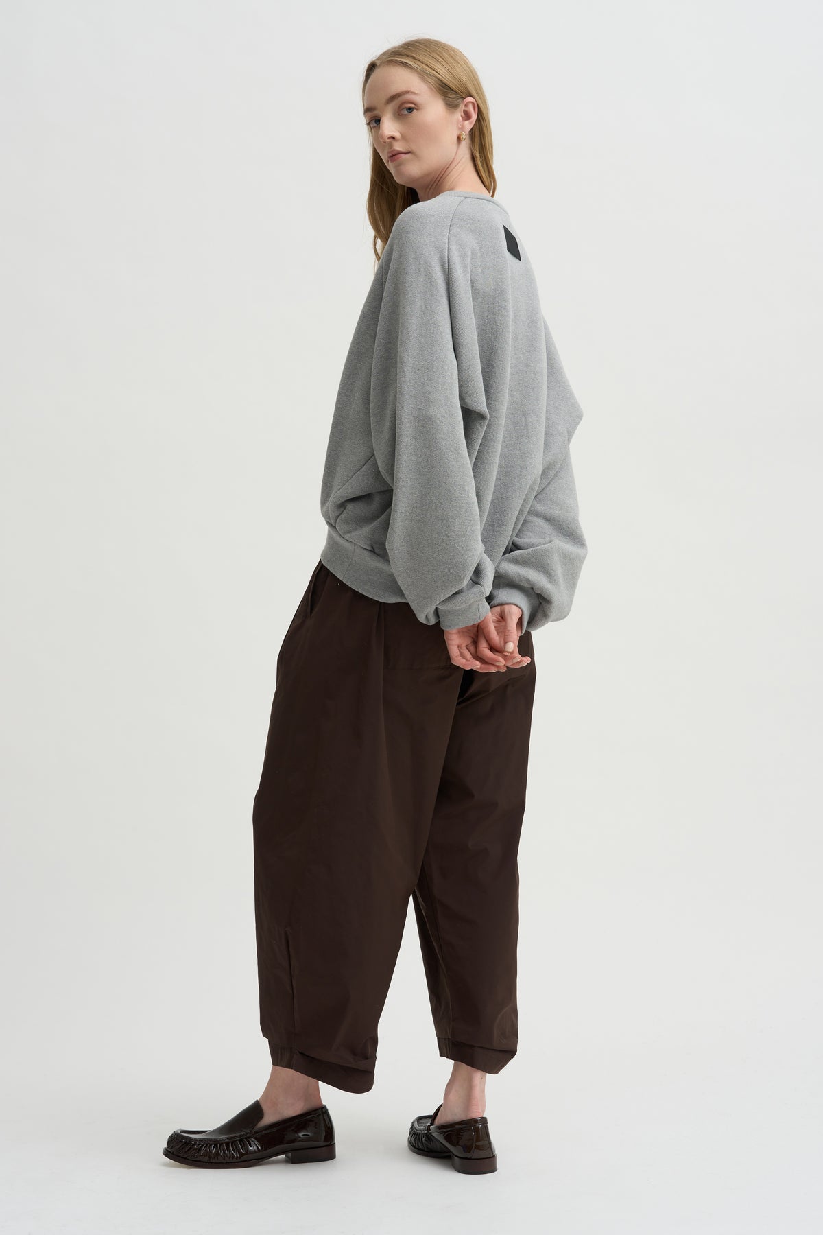 Nirvana Tucked-Hem Trousers, Dark Chocolate