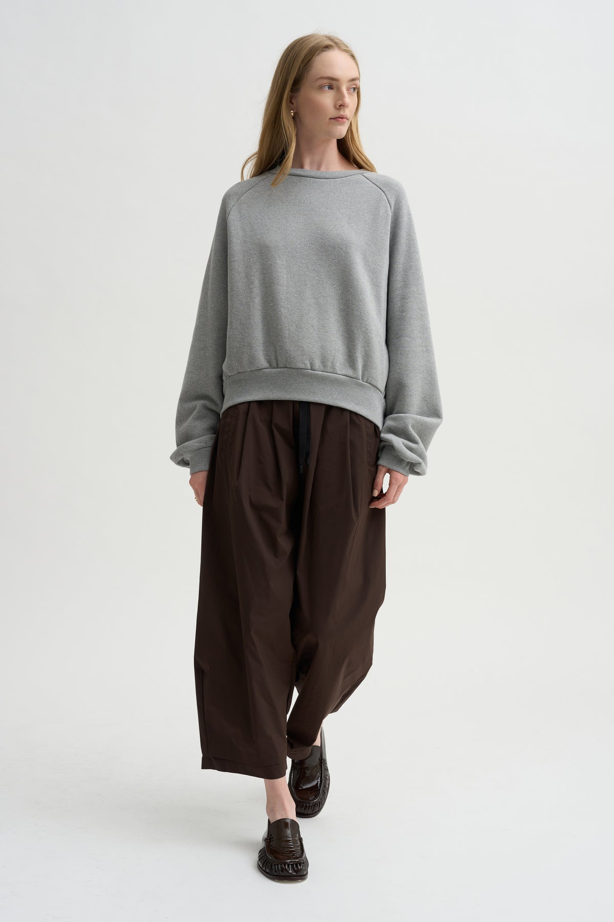 Nirvana Tucked-Hem Trousers, Dark Chocolate