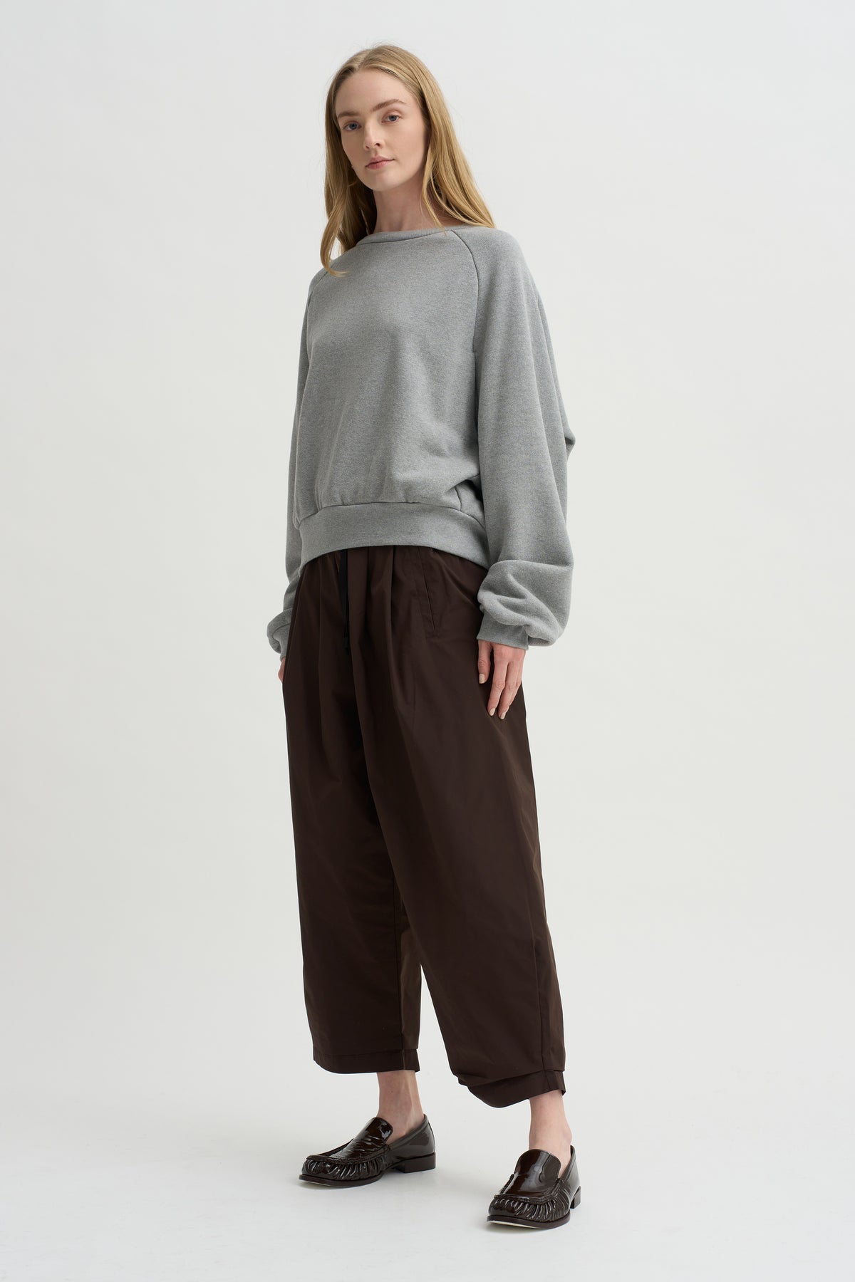 Nirvana Tucked-Hem Trousers, Dark Chocolate