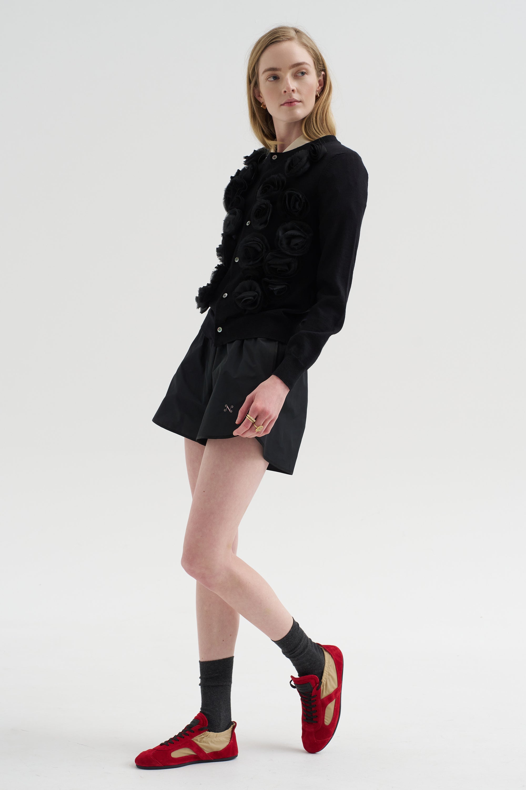 Rosette Cardigan, Black