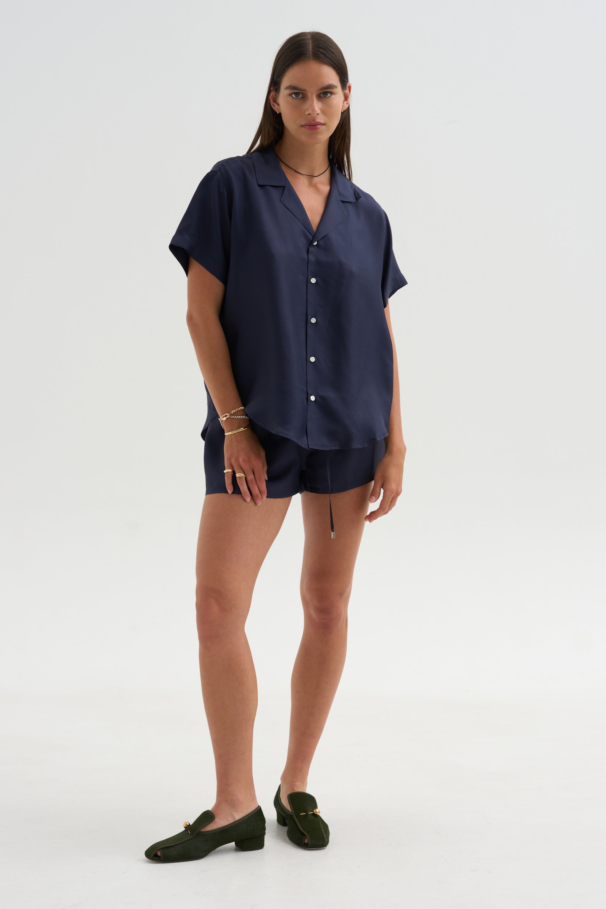 Notched Collar Shirt, Midnight